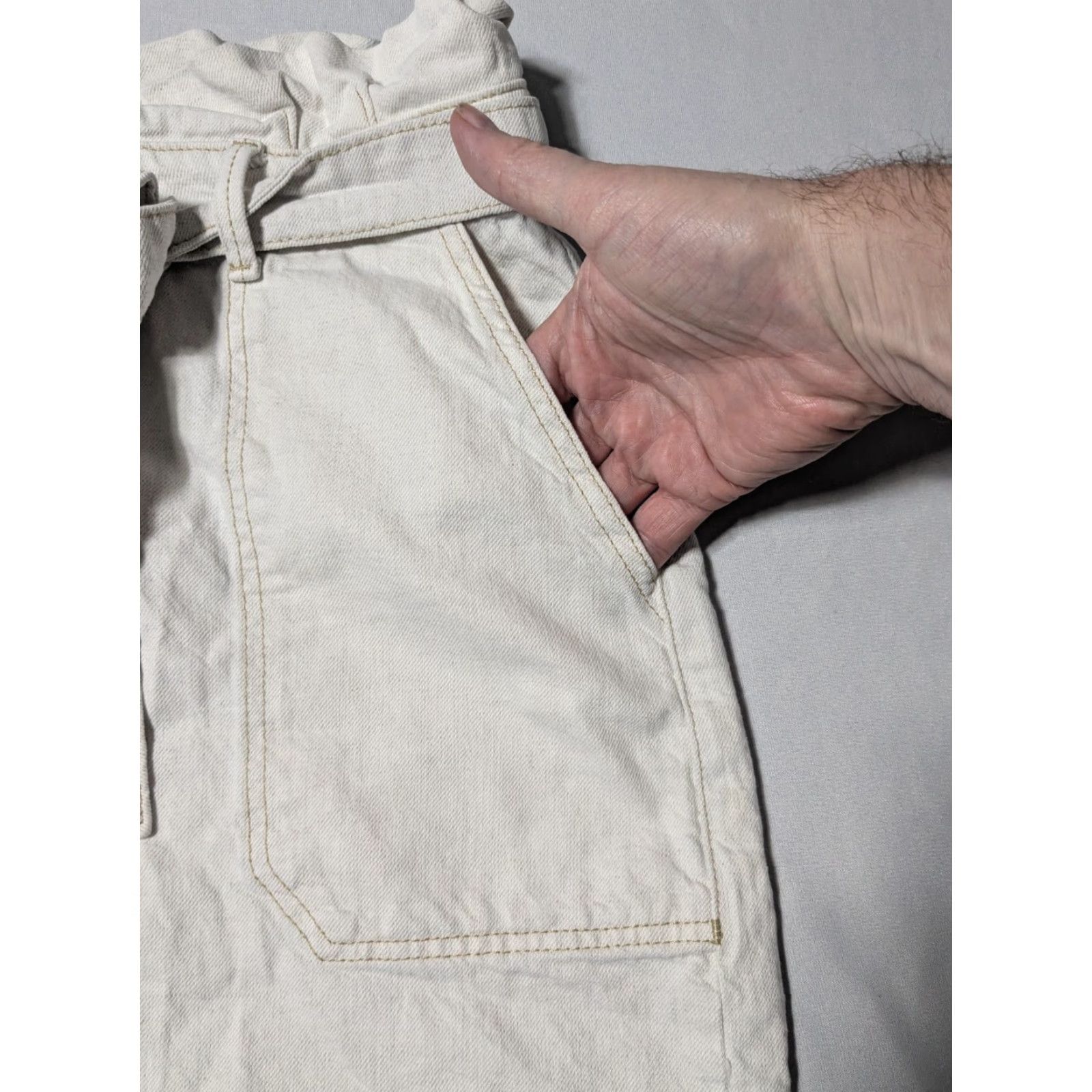 Free People FREE PEOPLE Skirt Belted 16" Paperbag Denim Linen Oatmeal Beige 8 Women Short Mini Pockets Size 30" / US 8 / IT 44 - 4 Thumbnail