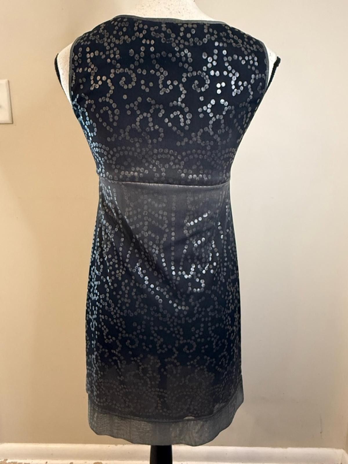 Other BCBG black gray sleeveless midi dress silver polka dots SZ 2 Size XS / US 0-2 / IT 36-38 - 4 Thumbnail