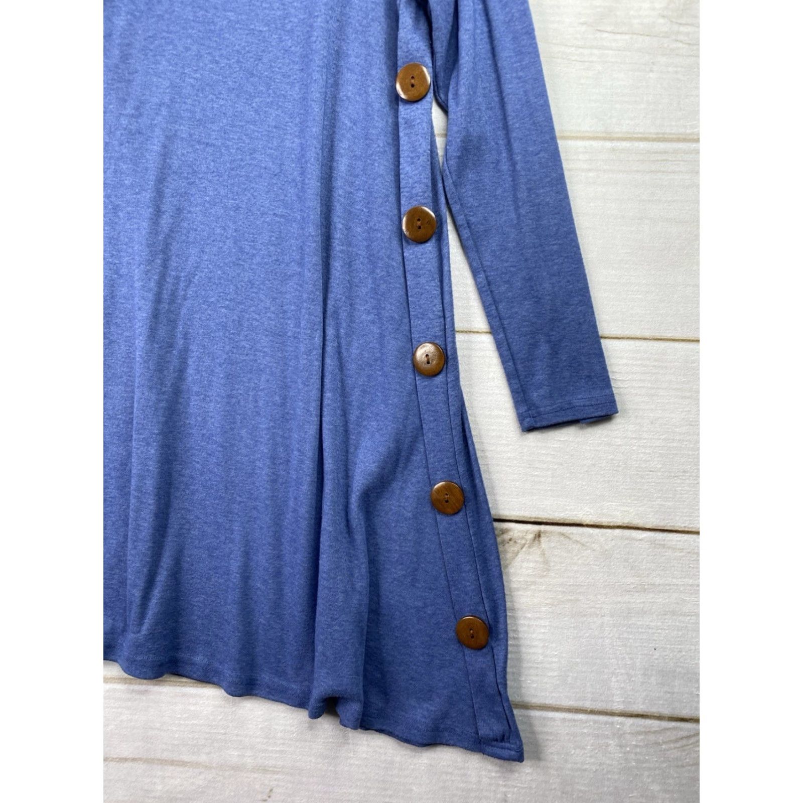 Vintage iGENJUN Dress Womens XL Blue Button Detail Asymmetrical Long Sleeve Knit Stretch Size XL / US 12-14 / IT 48-50 - 2 Thumbnail