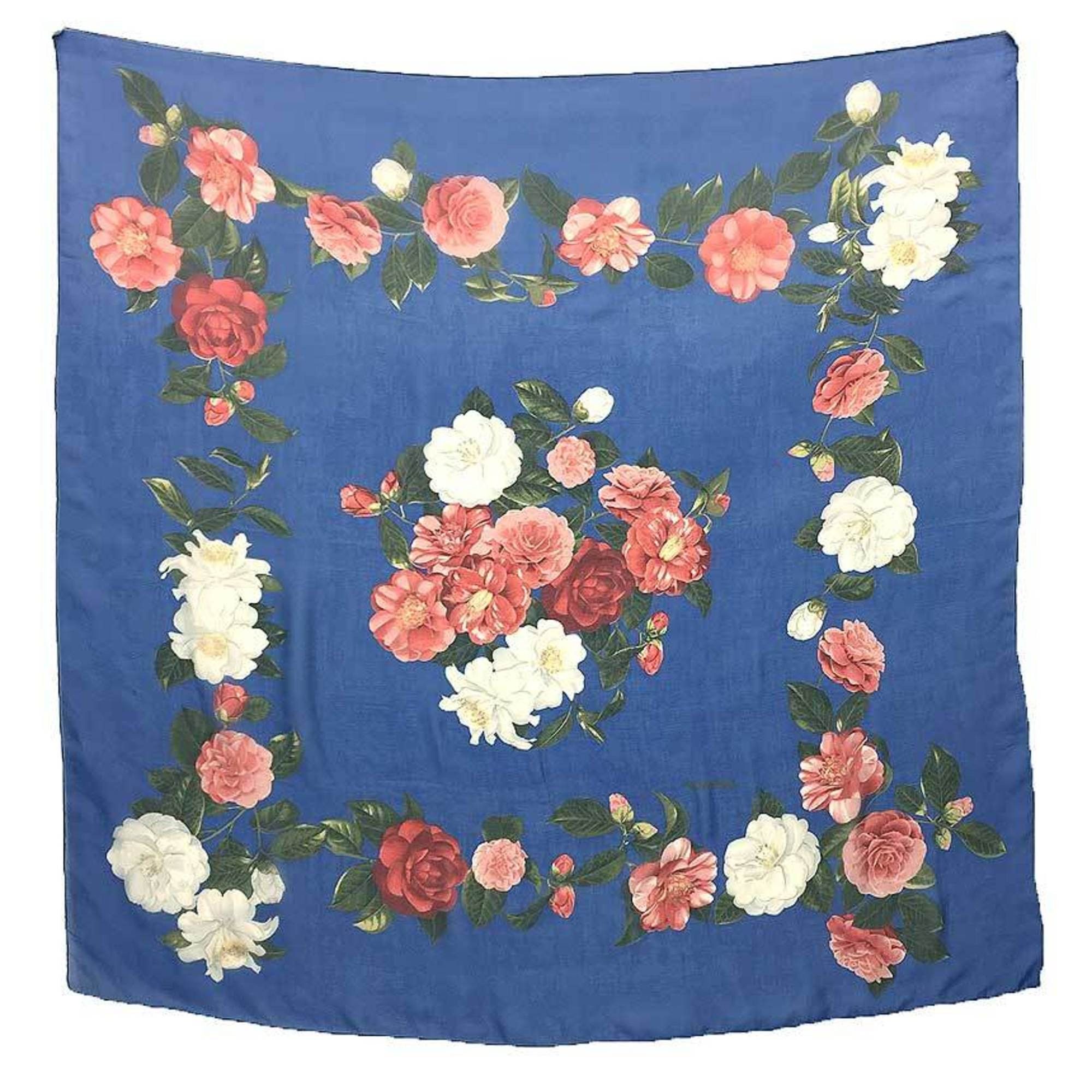 image of Chanel Camellia Stole Scarf Silk Chiffon Blue Chanel Women's