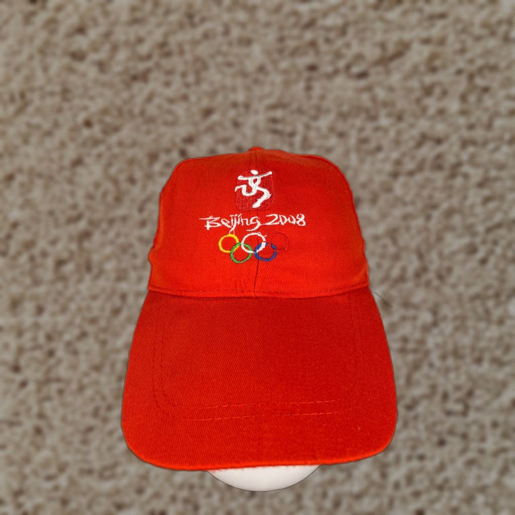 Vintage Olympic Hat Cap Straps Back Adult Red Cotton Embroidered Beijing 2008 Summer Olympics Size ONE SIZE - 1 Thumbnail