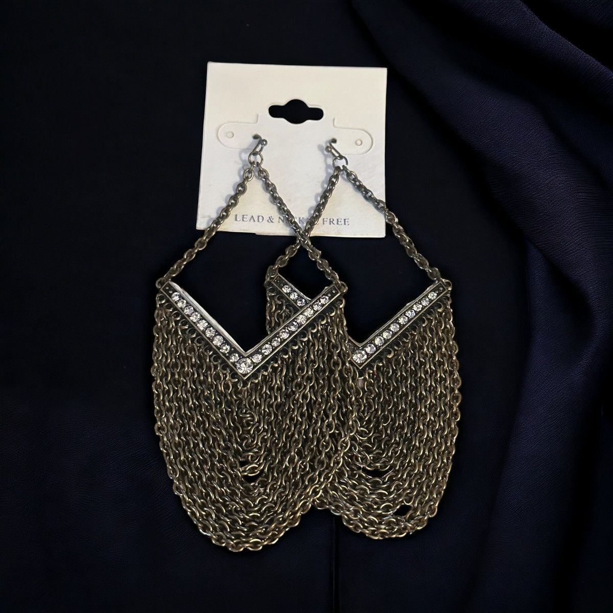 Other Bronze tone rhinestone chevron chain earrings Size ONE SIZE - 1 Thumbnail