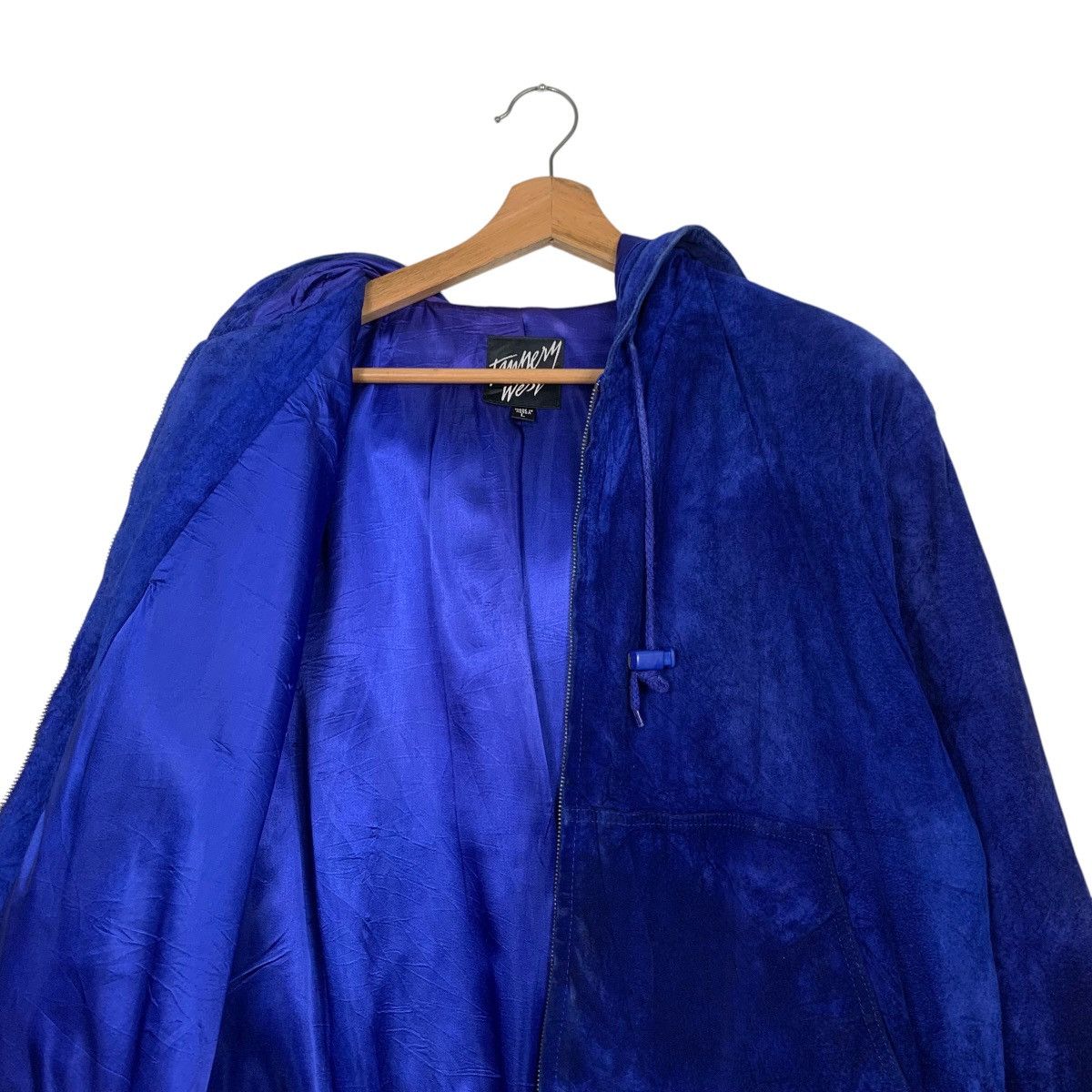 Japanese Brand TAMNERY WEST Hooded Blue Suede Leather Jacket #2437-C109 Size US L / EU 52-54 / 3 - 11 Thumbnail