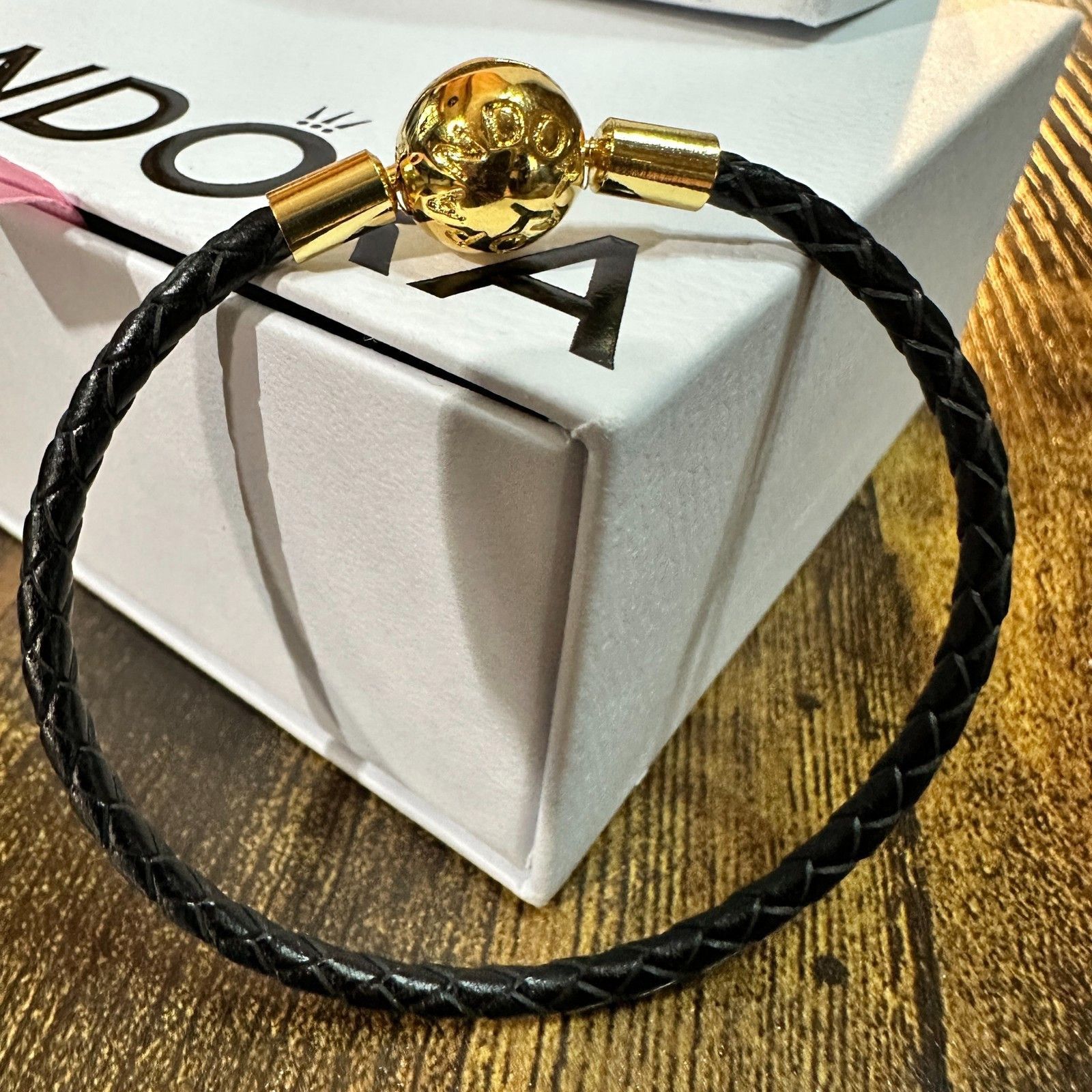 pandora Authentic Pandora BlackLeather Braided Wrap Bracelet, Gold P Size ONE SIZE - 1 Thumbnail