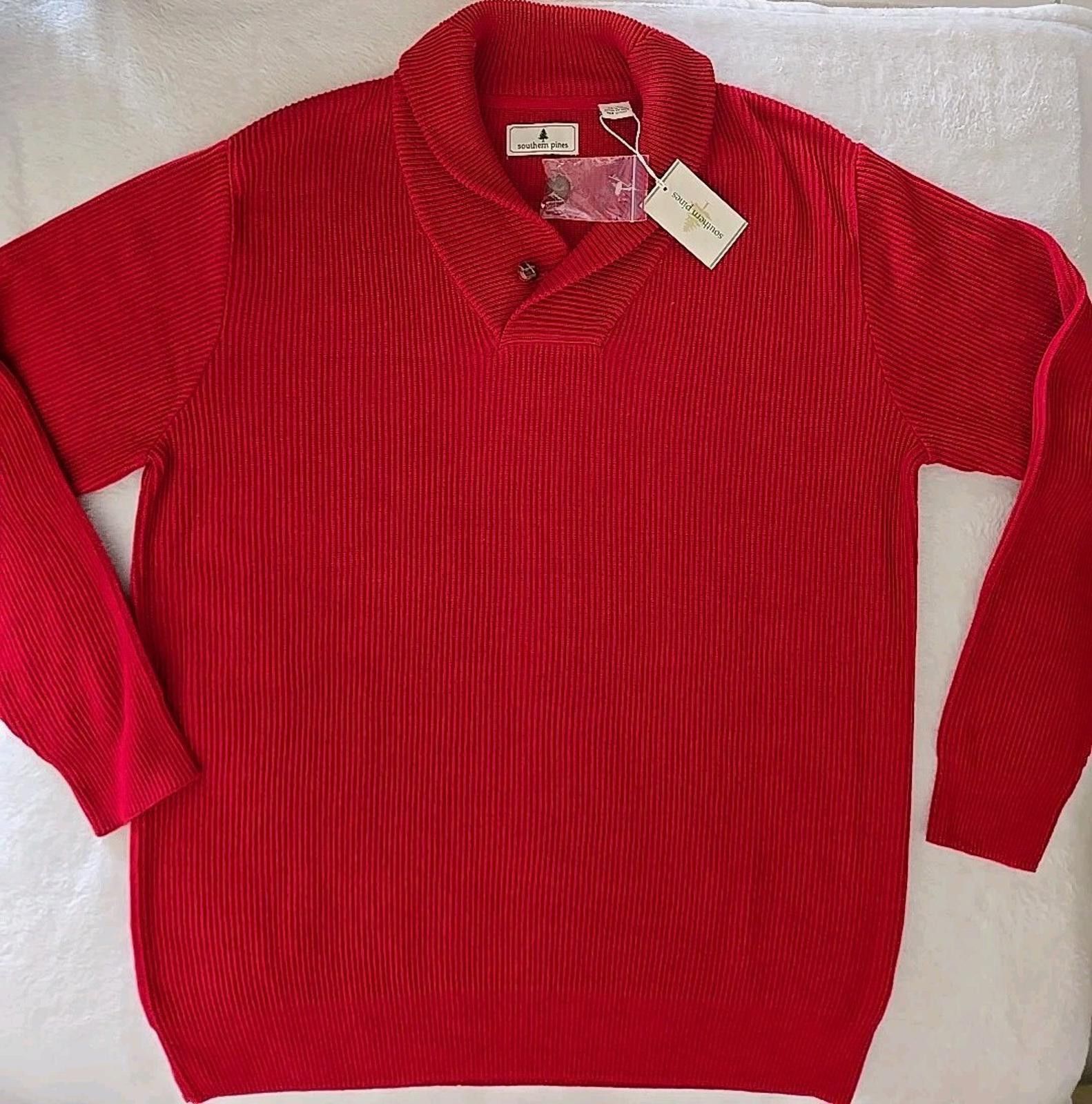Southern Tide Southern Pines Collared Pullover Sweater XL Red Cotton NWT Size US XL / EU 56 / 4 - 1 Thumbnail