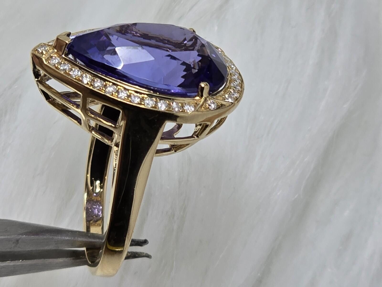 Other 18k Gold 11.36ct Vivid Pear Tanzanite Diamond Halo Ring Size ONE SIZE - 9 Thumbnail