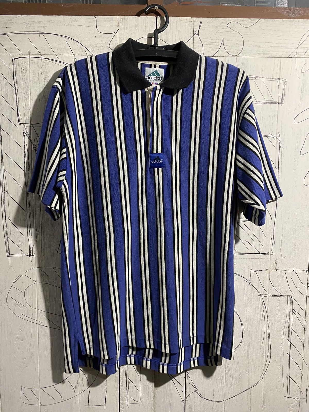 Adidas × Vintage Vintage Adidas Equipment Striped Polo Shirt Size US XL / EU 56 / 4 - 1 Thumbnail
