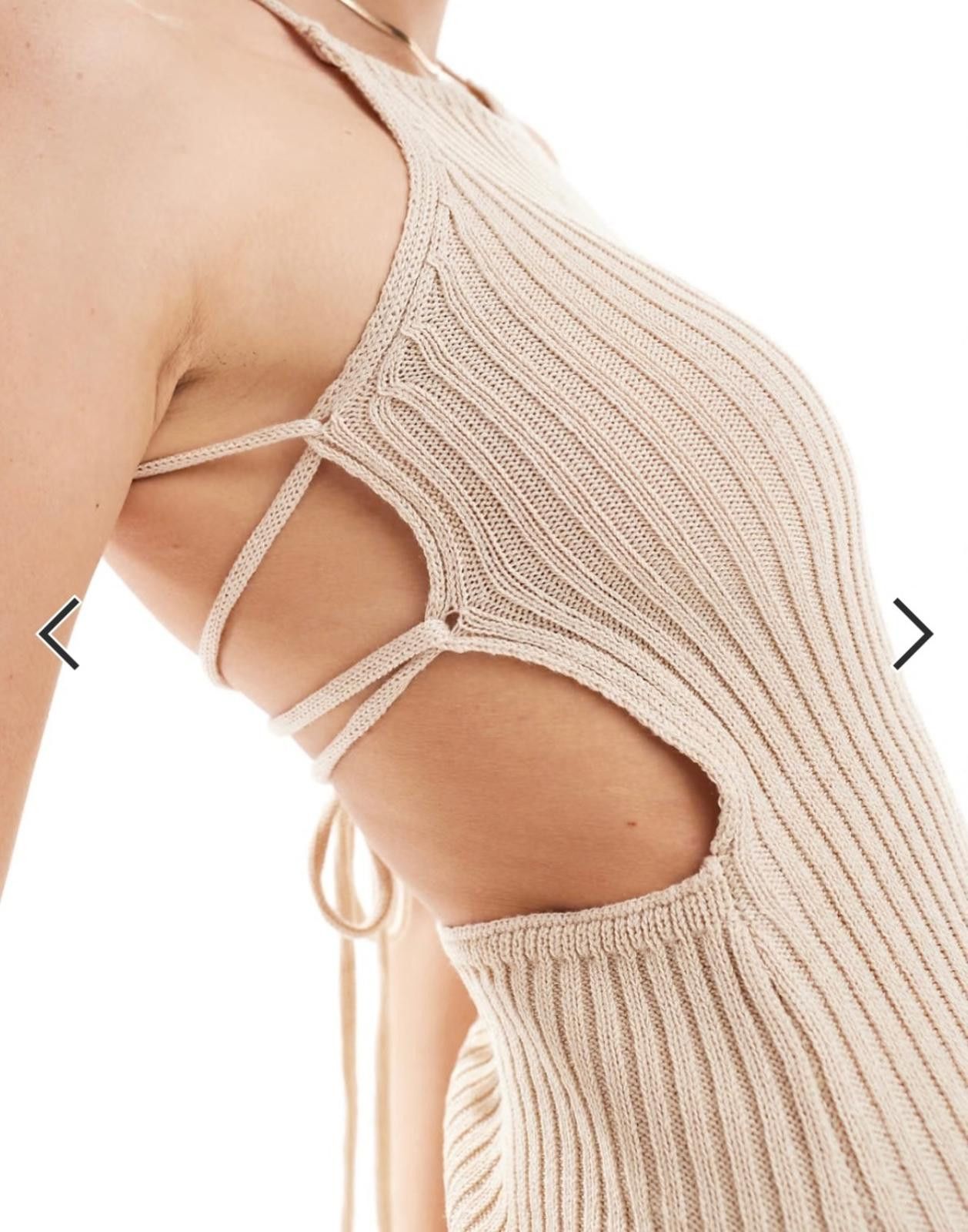 Bershka BERSHKA Lace-Up Back Crochet Knit Mini Dress (X-SMALL) Size XS / US 0-2 / IT 36-38 - 4 Thumbnail