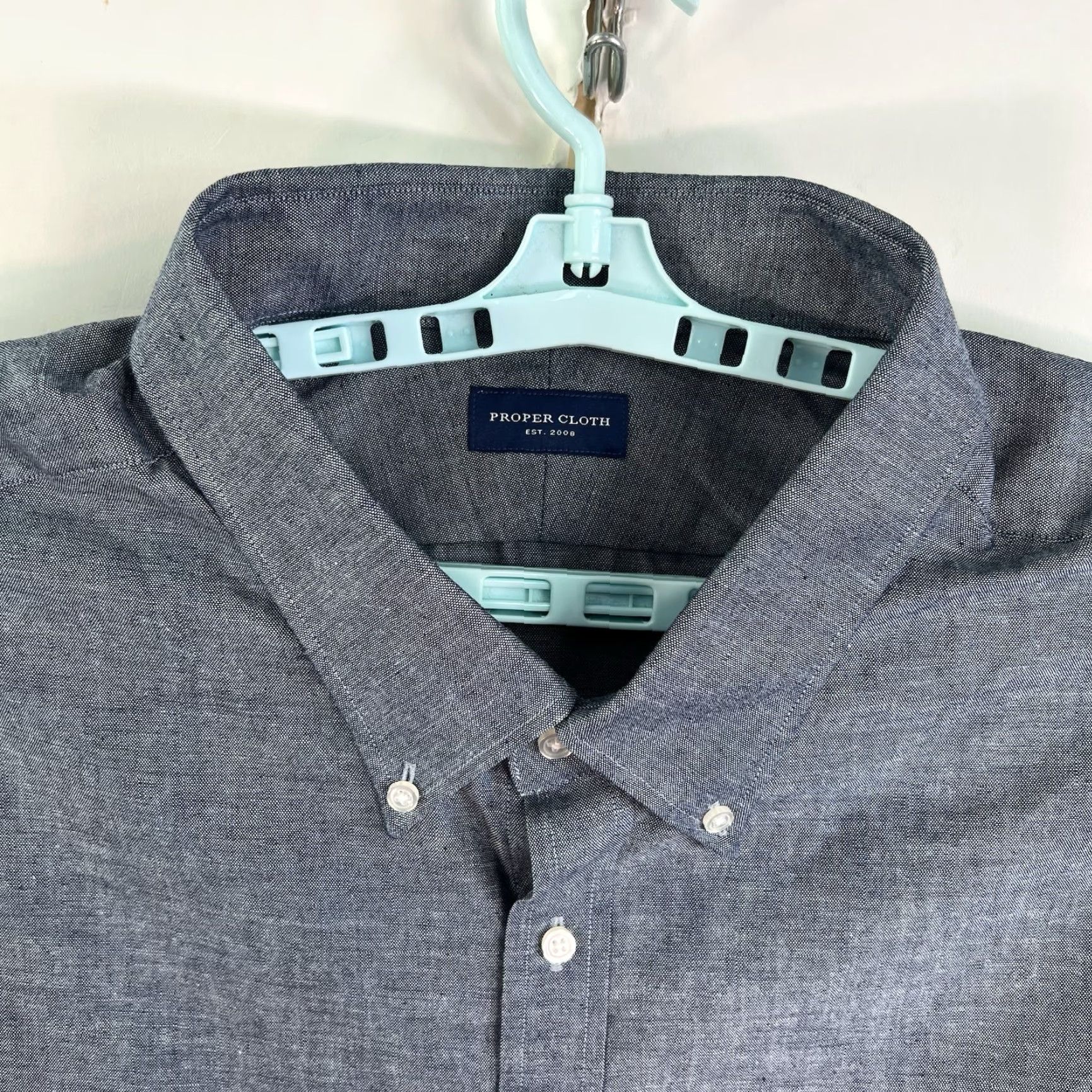 CLOT Cloth Proper Solid Woven Button-Down Shirt Men's 4XL Gray Cotton Solid Button-Up Regula r Fit Long Sleeve Casual Classic Designer Cowboy Dad Sportsman Size US XXL / EU 58 / 5 - 3 Thumbnail