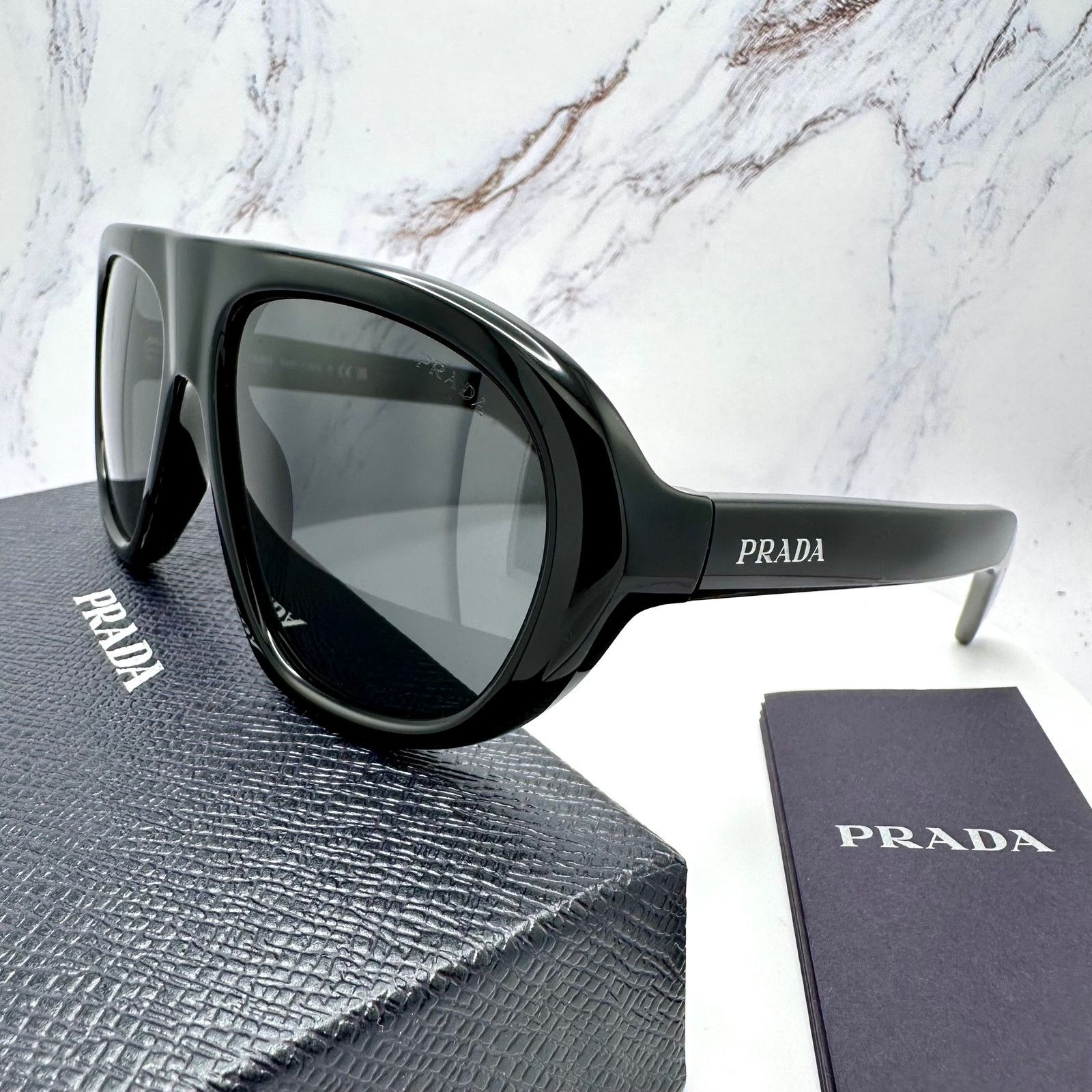 Prada New PRADA Sunglasses Black 2025 Collection Aviator Shield Size ONE SIZE - 14 Thumbnail