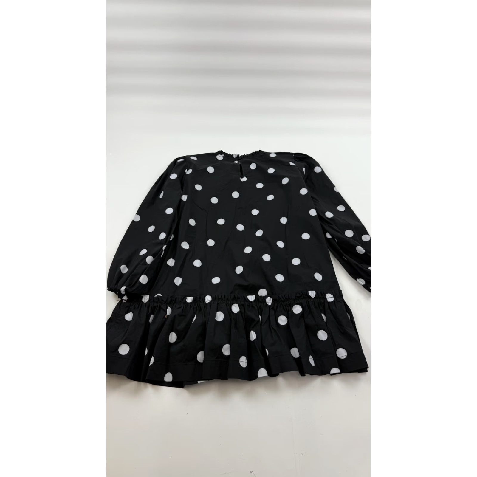 Vintage Scoop Dress Womens Large 12-14 Black Polka Dot Long Sleeve Ruffle Hem Keyhole Dress (Pullover) Size L / US 10 / IT 46 - 6 Thumbnail
