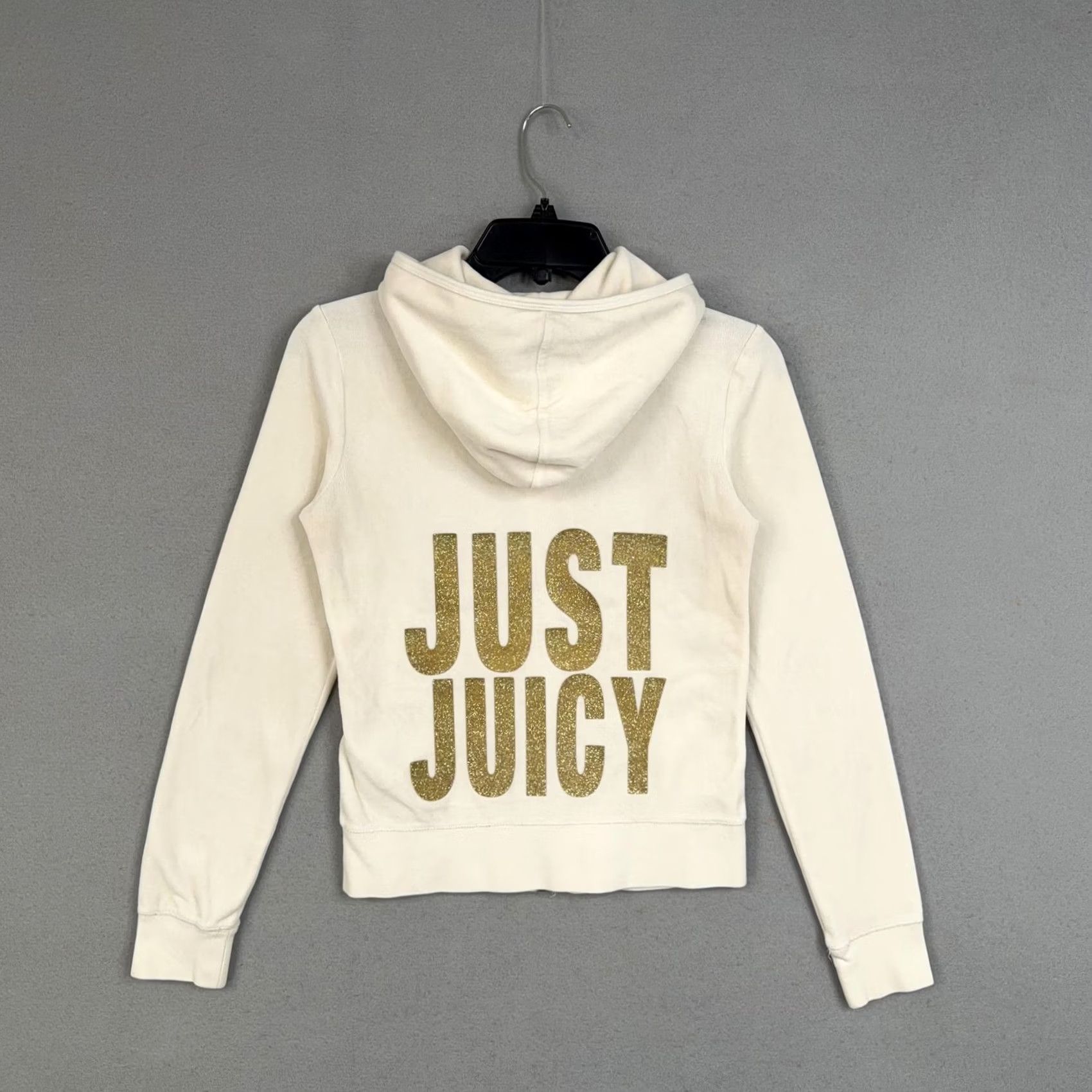Juicy Couture Juicy Couture Hoodie Womens Small White Velour Full Zip Just Juicy Glitter Y2K Glit zy Logo Zip Pockets Size S / US 4 / IT 40 - 2 Thumbnail