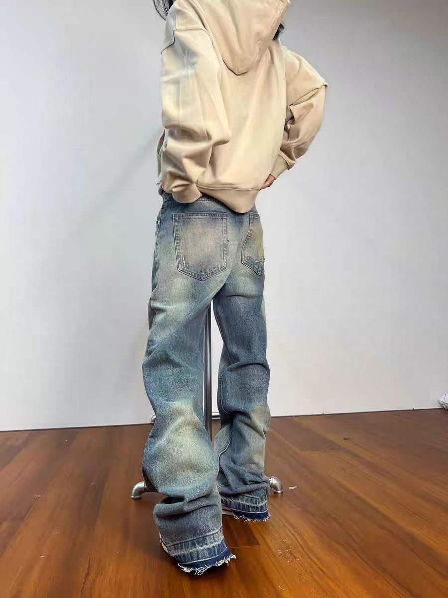 Designer × Jean × Vintage Vintage Y2K raw edge ripped light coloured baggy jeans Size US 33 - 2 Thumbnail