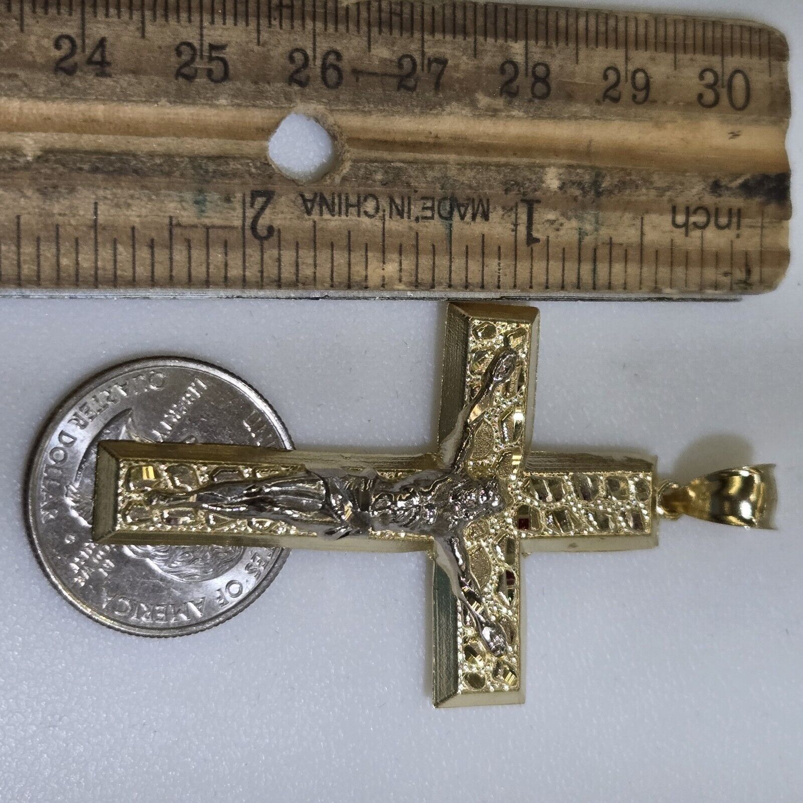Real 10k Gold nugget Jesus Crucifix Cross Pendant charm