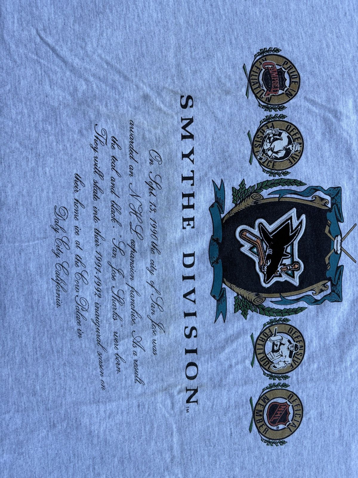 NHL Vintage 1991 Nutmeg NHL San Jose Sharks Grey T-Shirt Size XL Size US XL / EU 56 / 4 - 7 Thumbnail