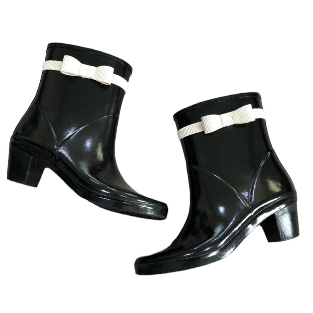 Kate Spade Kate Spade Black Paloma Ankle Rain Boots with Ivory Bow Grailed