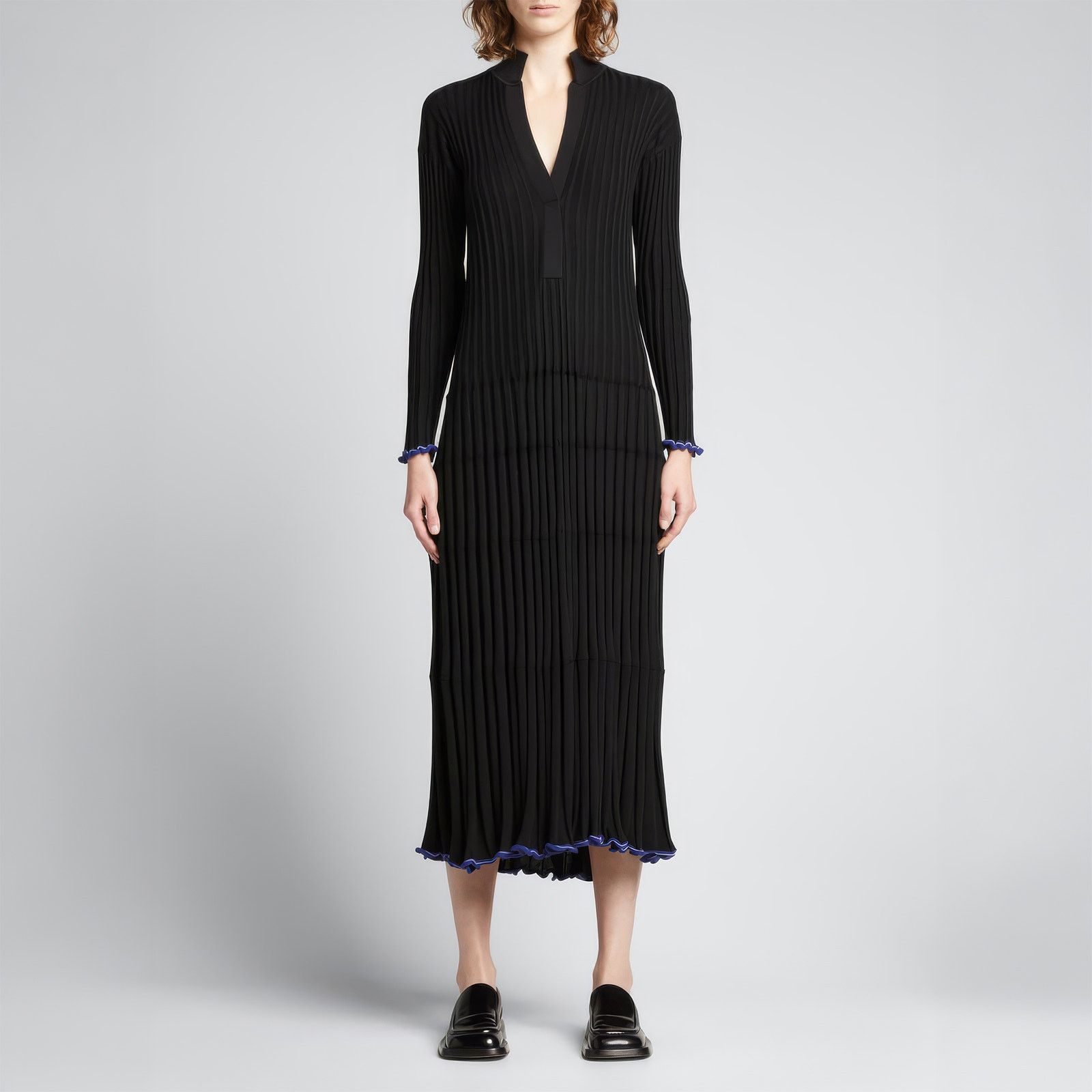 Proenza Schouler PROENZA SCHOULER Wide Ribbed Silk-Cashmere Midi Dress Black Size S / US 4 / IT 40 - 1 Thumbnail