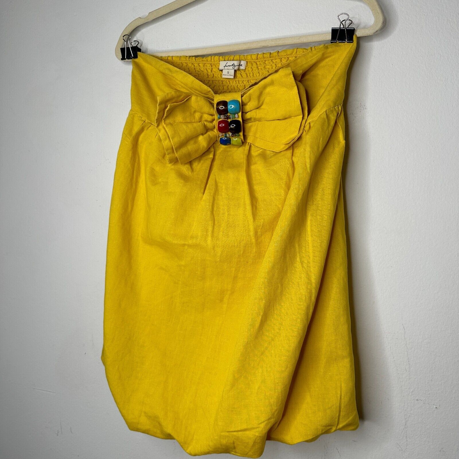 Other Twentyone Yellow Linen Sleeveless Blouson Mini Bead Bow Tie Size S / US 4 / IT 40 - 2 Thumbnail