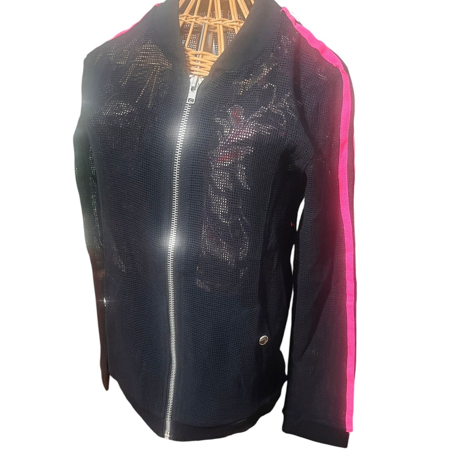 Other Muse Looks Black Mesh Jacket With Pink Stripes Size L NWT Size L / US 10 / IT 46 - 4 Thumbnail