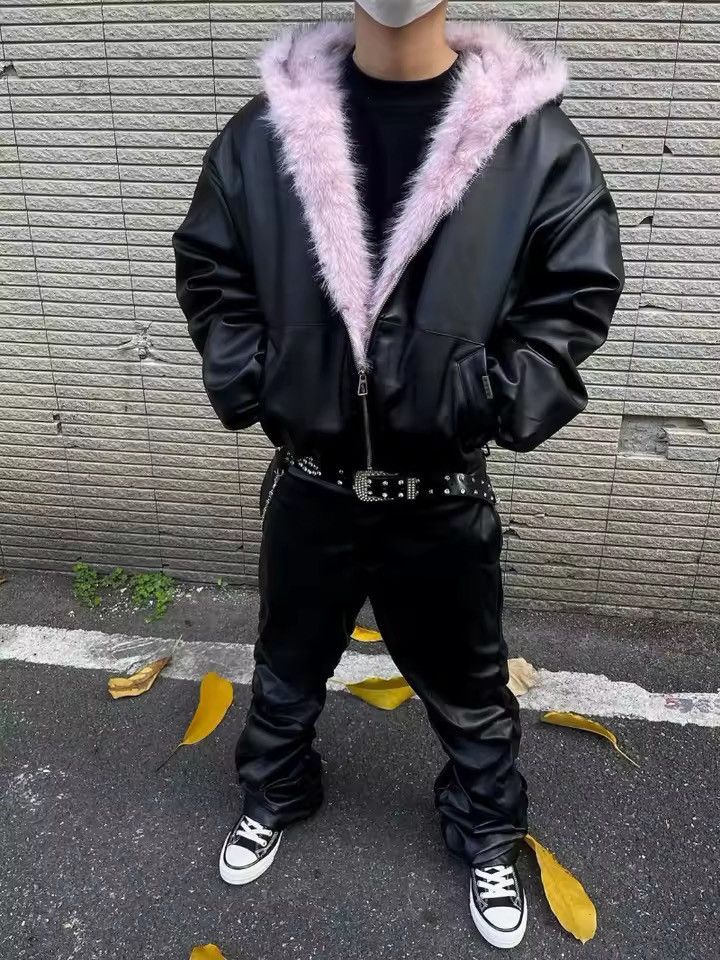 Other Y2k Fur Streetwear PU Leather Vintage Hooded Jacket Coat Size US L / EU 52-54 / 3 - 7 Thumbnail