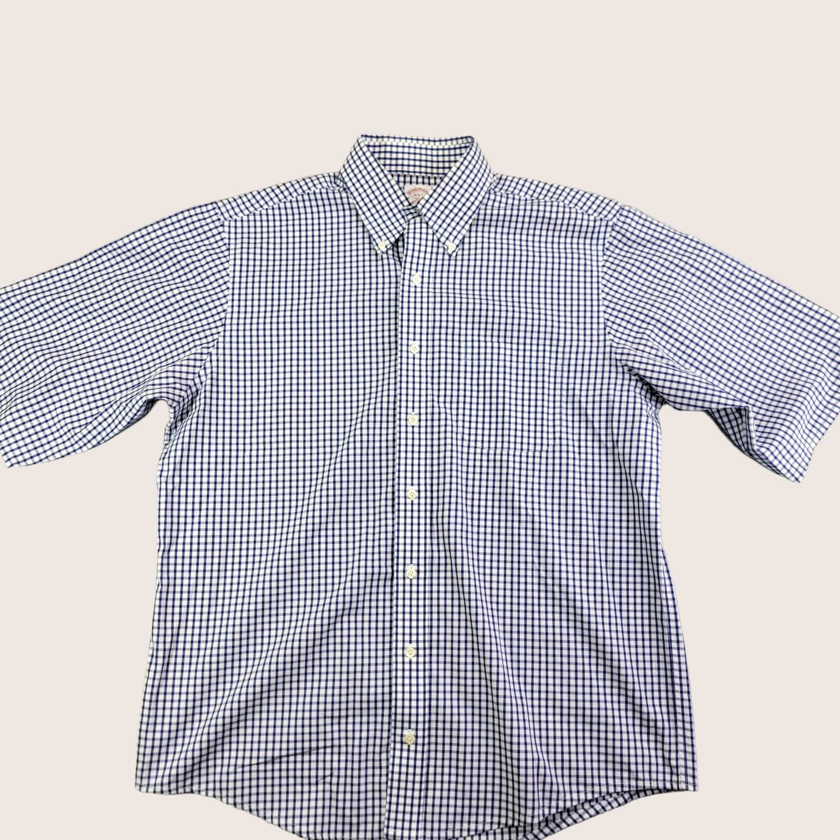 Brooks Brothers Brooks Brothers Shirt Mens 44 Blue Check Short Sleeve Button-Up Non-Iron Cotton Size US XXL / EU 58 / 5 - 1 Thumbnail