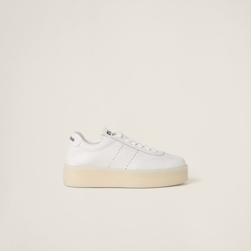 Miu Miu o1B3y1r0526 Leather Sneakers in White Size US 8 / IT 38 - 1 Thumbnail