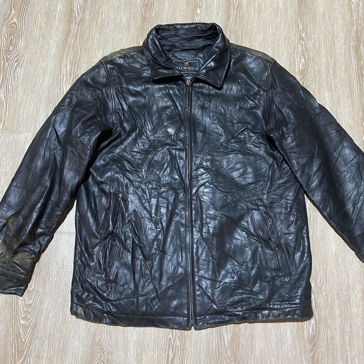 image of Lyle & Scott Faded Leather Jacket in Black, Men's (Size Medium)