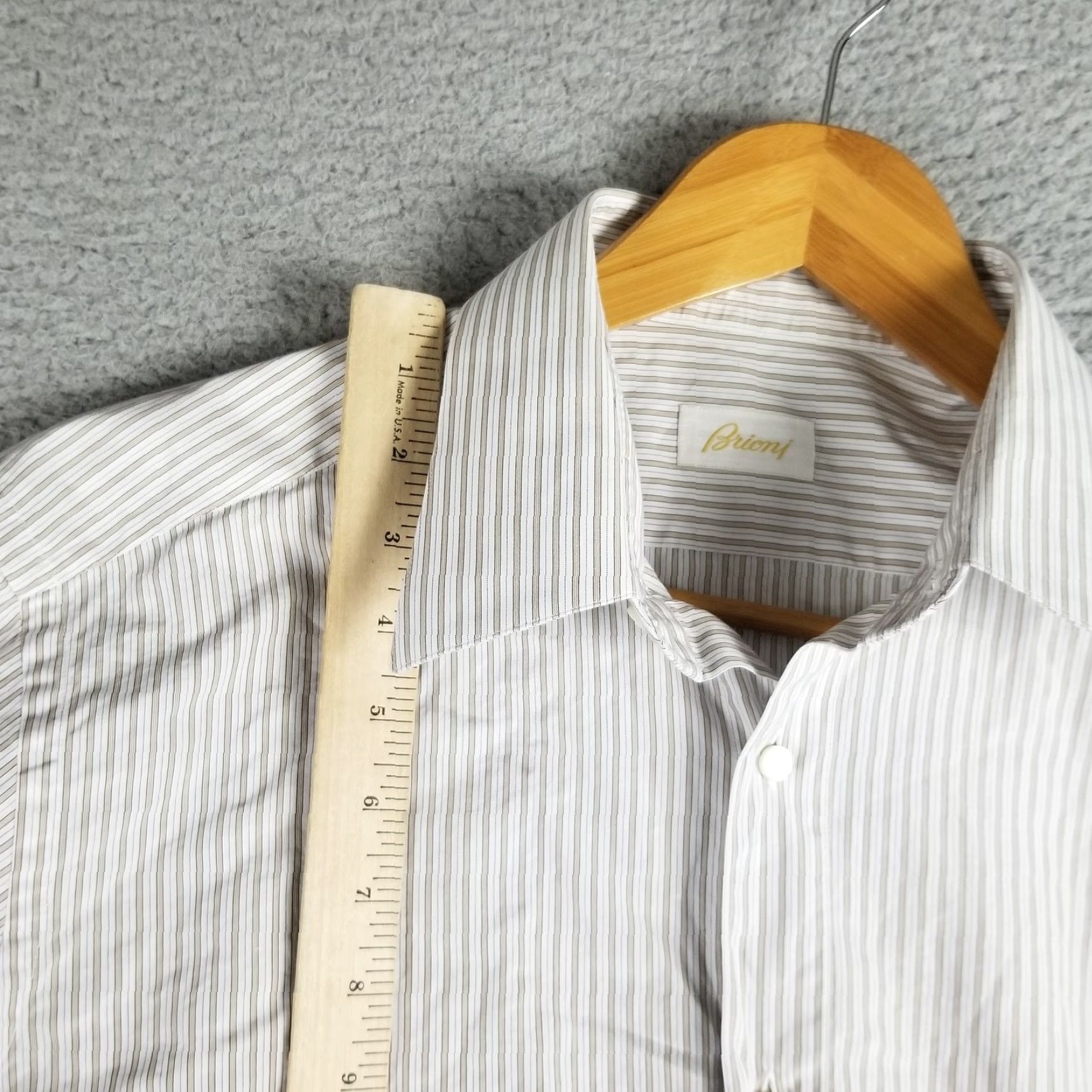 Brioni VINTAGE Brioni Shirt Mens 16-41 White Stripe Large Button Up Made In Italy Dress Shirt Size 42R - 4 Thumbnail