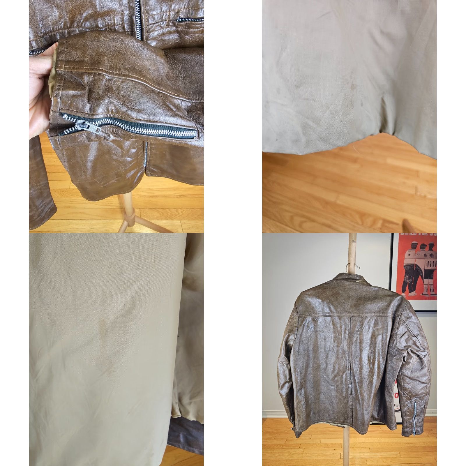 Harley Davidson VINTAGE Harley-Davidson AMF BROWN CAFE RACER MOTORCYCLE LEATHER JACKET SZ 46 Mens Jacket Brown 70s Bomber Style Bazaar Size US XXS / EU 40 - 9 Thumbnail