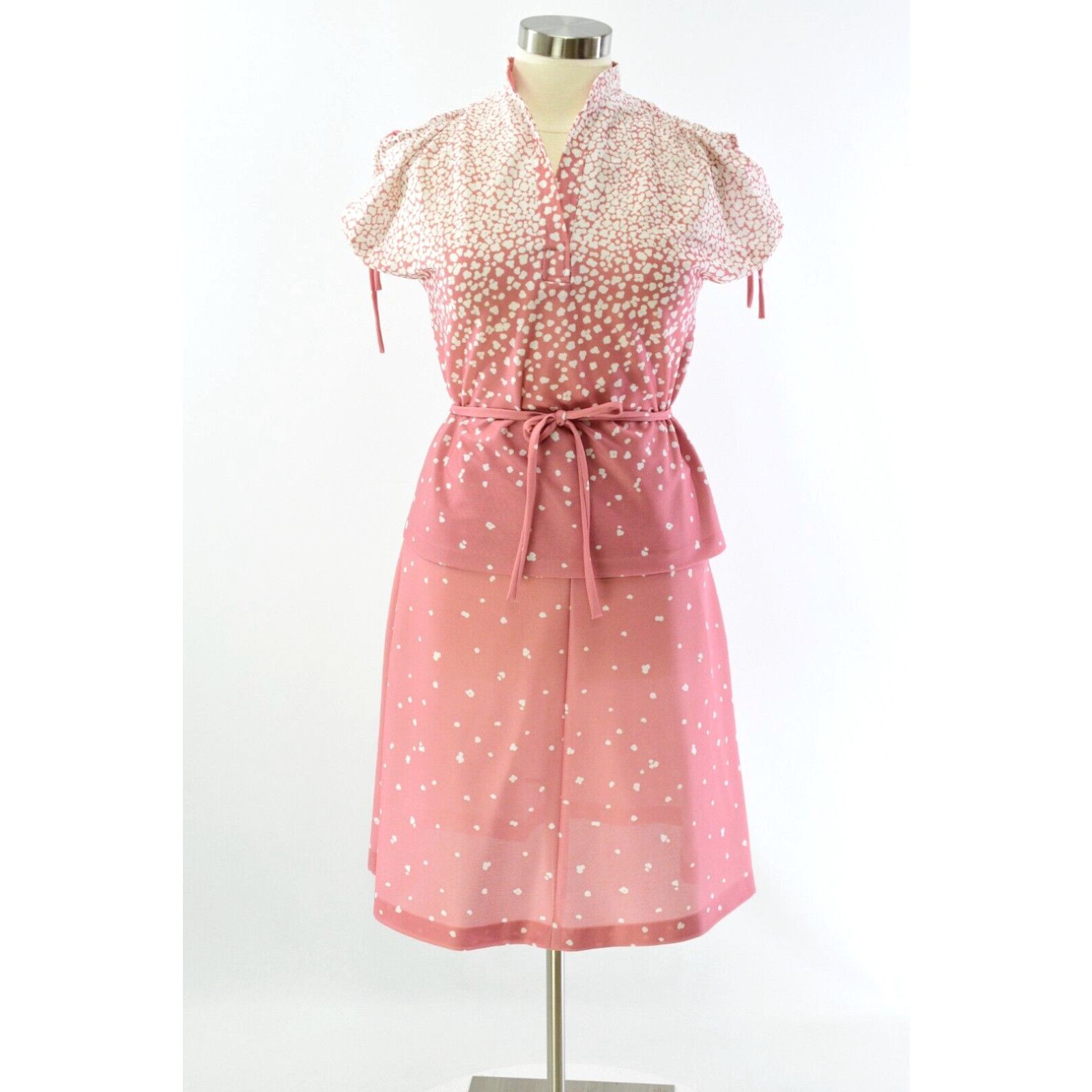 image of 70's Vintage Skirt Set Suit Womens XL Abstract Floral Print Mauve & White
