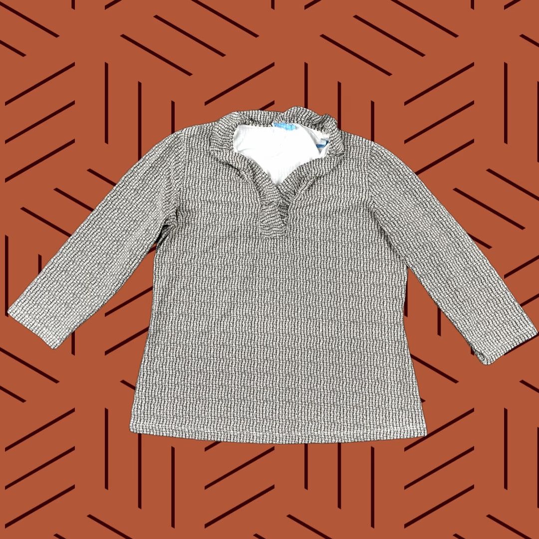 J.McLaughlin J. McLaughlin Blouse Womens Medium Brown White Geometric V-Neck Stretch 3/4 Top Size M / US 6-8 / IT 42-44 - 1 Thumbnail