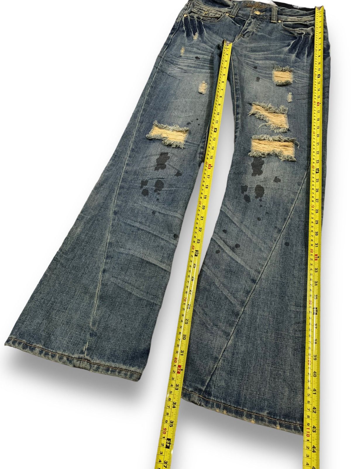 If Six Was Nine Vintage Snuff Mud Wash Splatter Flare Distressed Punk Jeans Size US 32 / EU 48 - 14 Thumbnail
