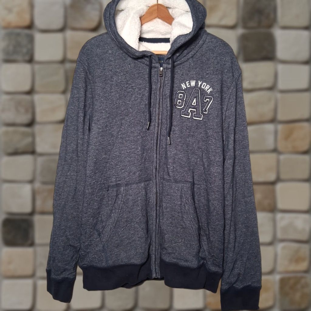 Aeropostale Aeropostale Hoodie Men XL Blue Full Zip Sherpa Lined Pockets Embroidered Knit Fly Aero A87 New York Athleisure Winter Fall Spring Cozy Warm Size US XL / EU 56 / 4 - 1 Thumbnail