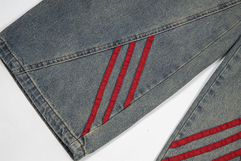 Vintage Loose distressed patchwork striped wide-leg cargo jeans Size US 32 / EU 48 - 6 Thumbnail