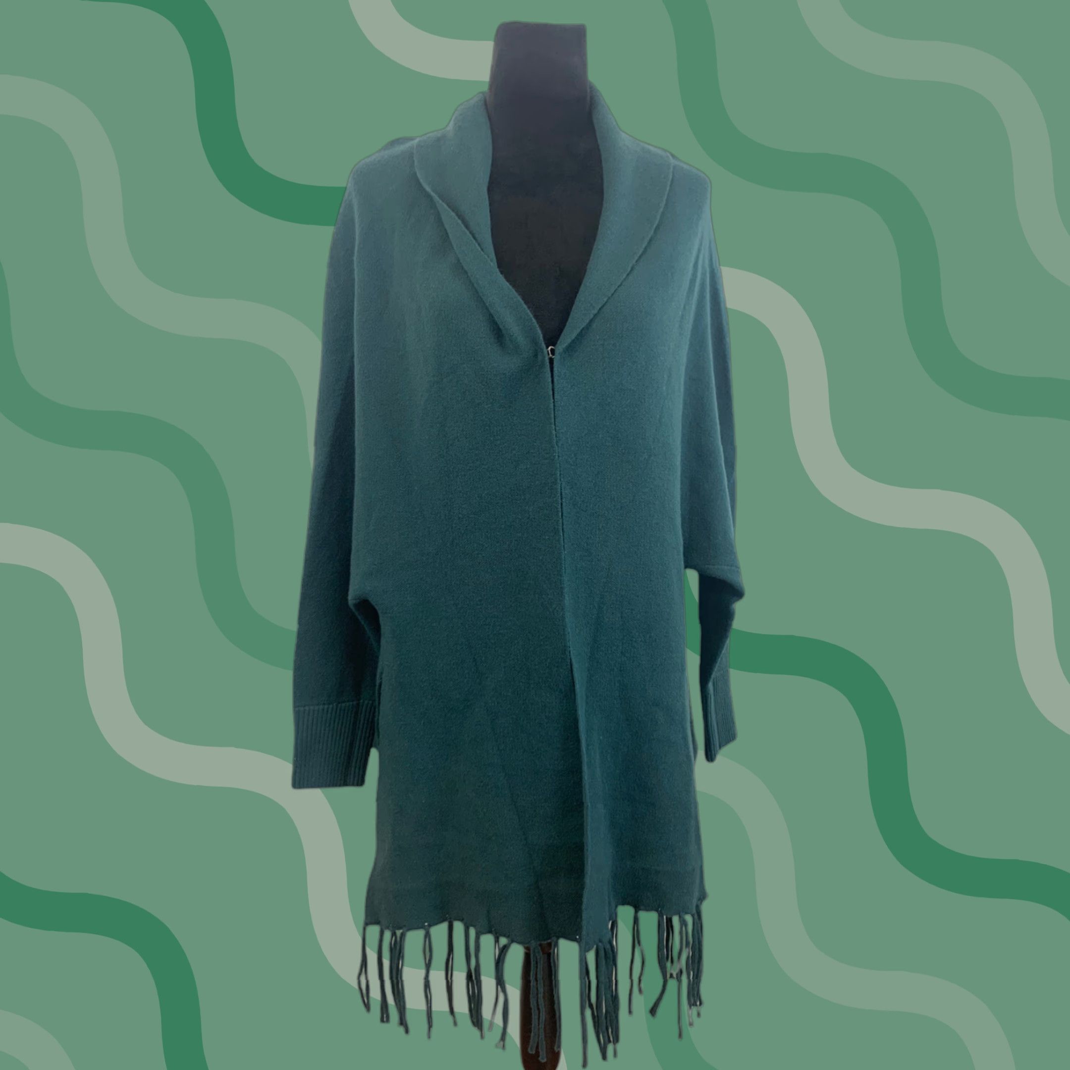 Love Token Wrap Kimono Size L Teal Fringe Shawl NWT Blues/Teal Kimono Wrap Love Token Sweater?