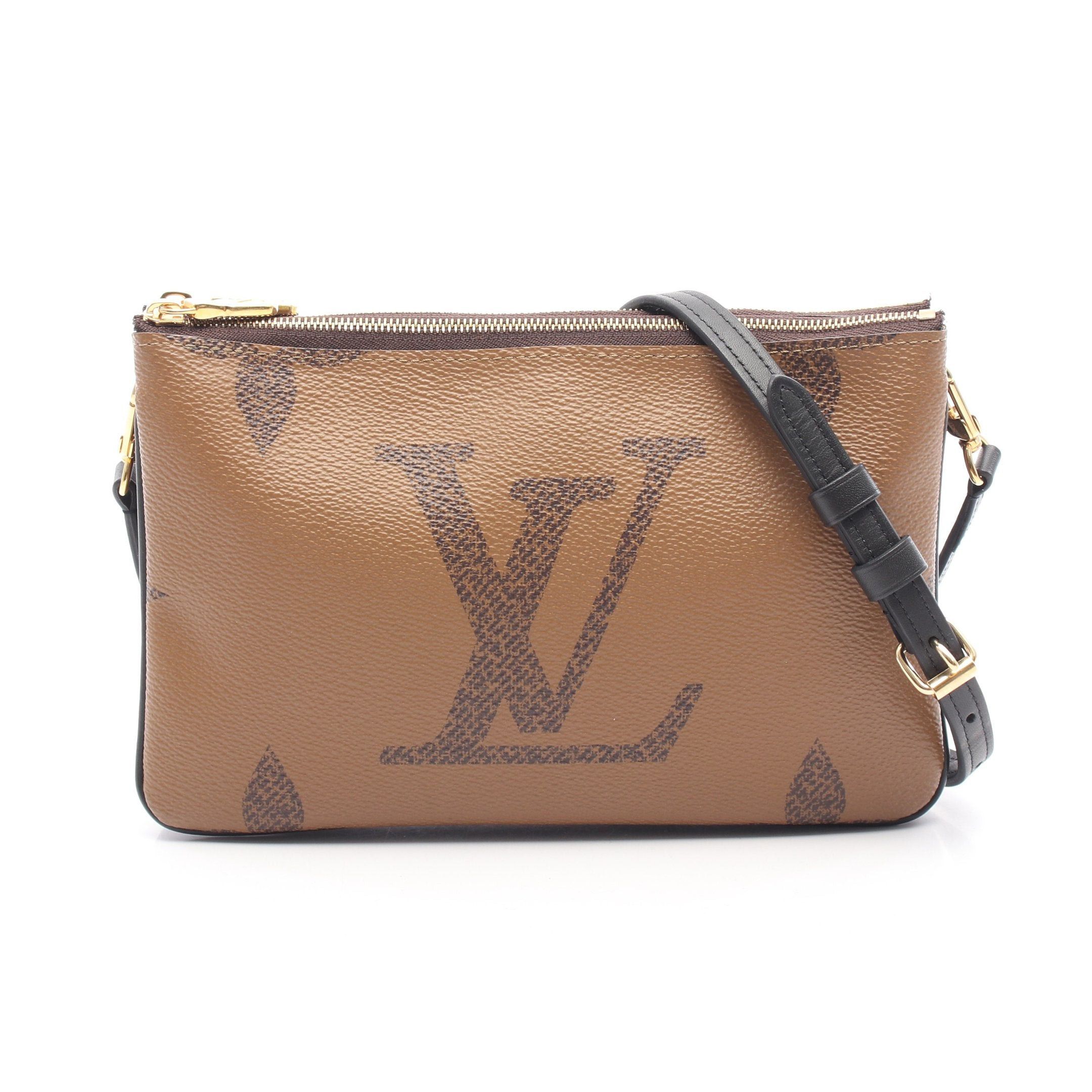 Louis Vuitton Louis Vuitton Pochette Double Zip Monogram Giant Reverse Shoulder Bag Leather Brown Beige Size ONE SIZE - 1 Thumbnail
