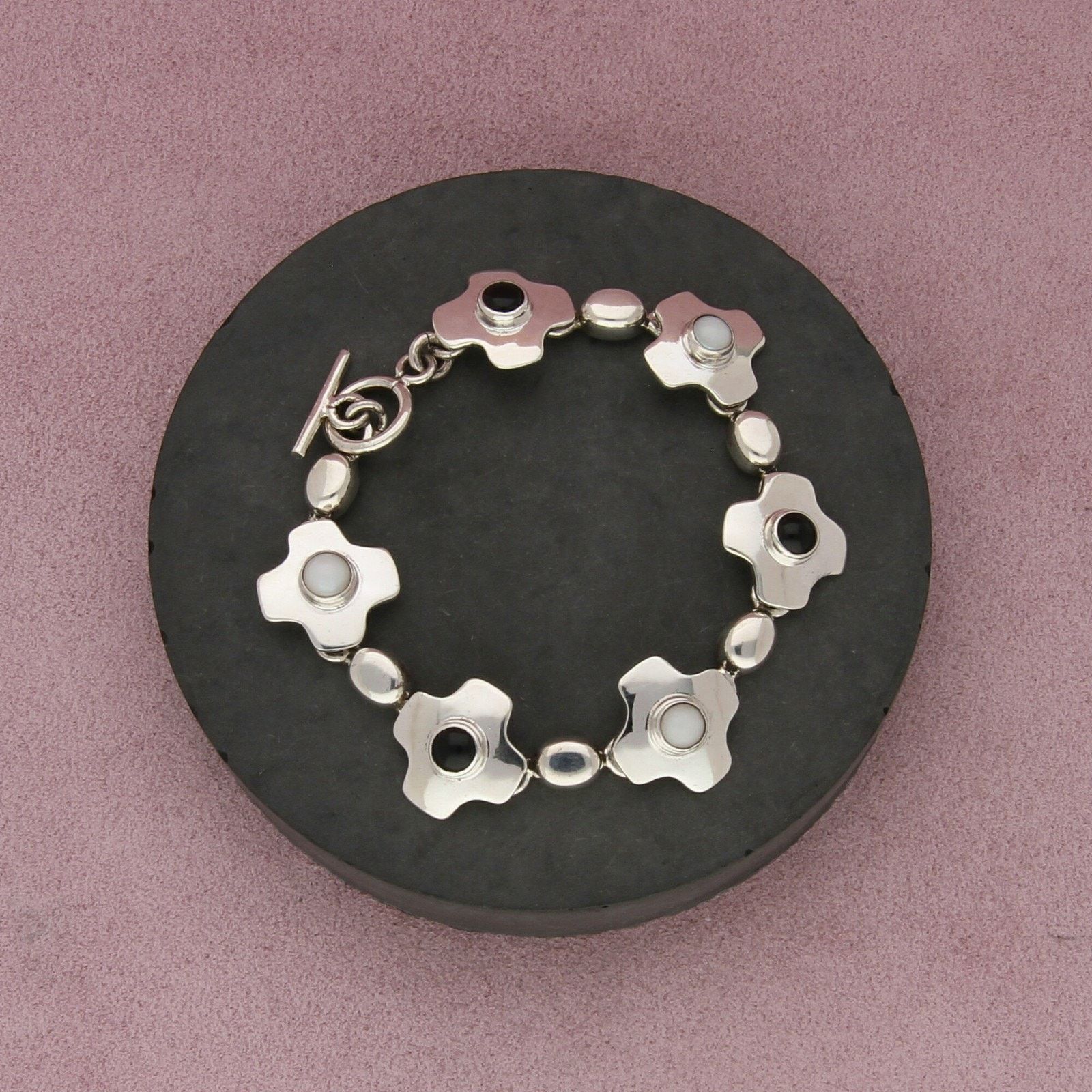 Sterling Silver sterling silver black & white cross toggle bracelet size 7in Size ONE SIZE - 1 Thumbnail