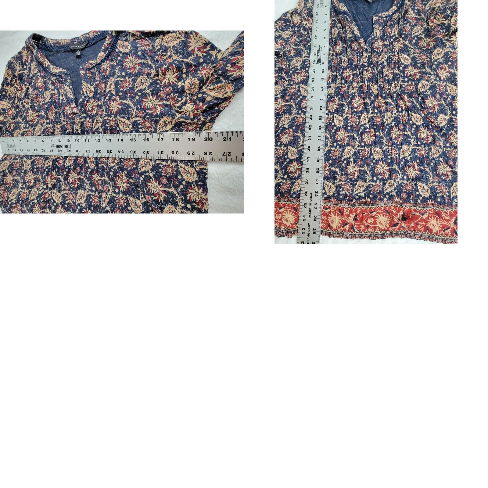 Lucky Brand Lucky Brand Womens Floral Boho Print 3/4 Sleeve V-Neck Top Large Blue Red Casual Shirt Womens Size L / US 10 / IT 46 - 8 Thumbnail