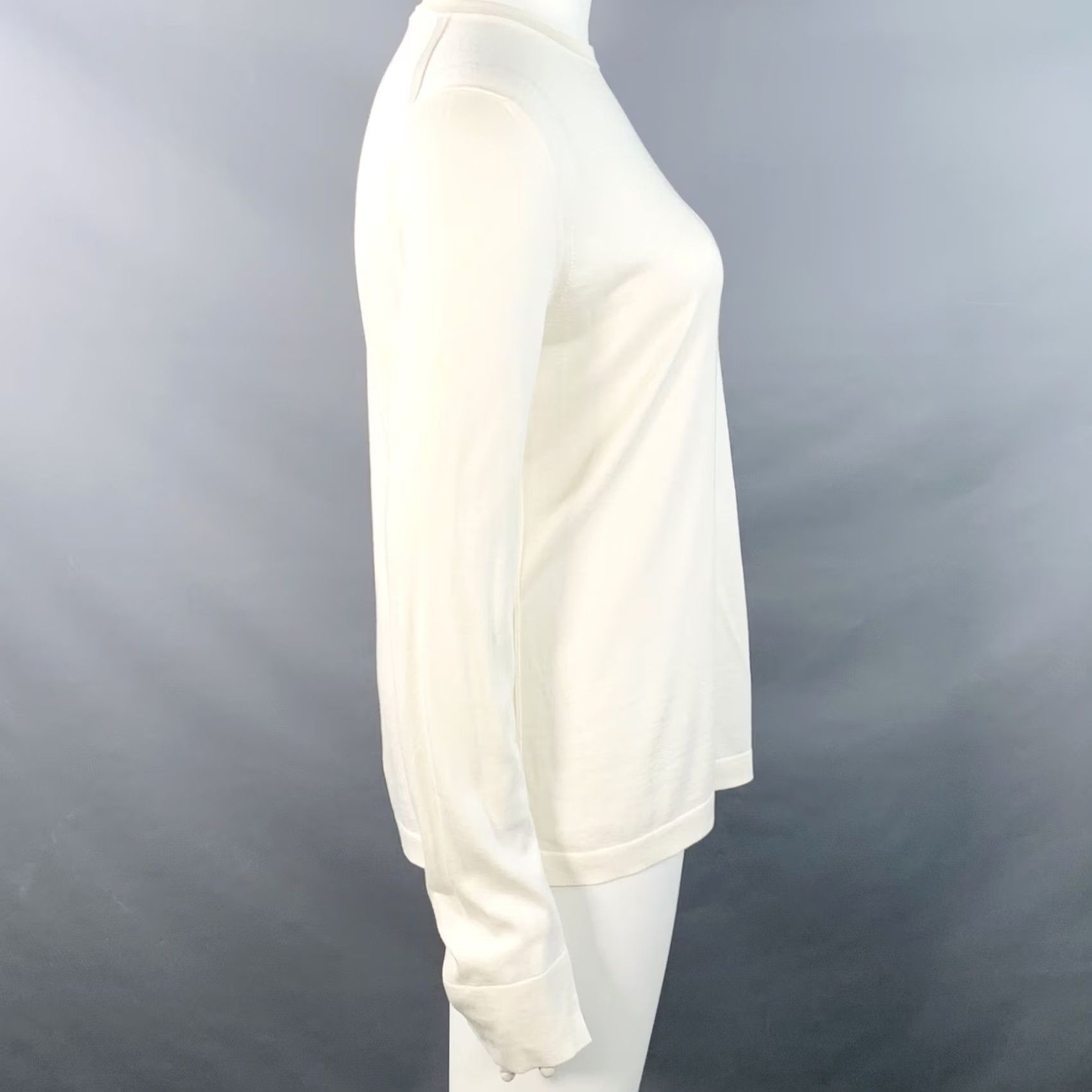 Loro Piana LORO PIANA Cream Silk Cotton Jersey Crew-Neck Pullover Size 12 Women, Italy, Pullover - Womens, 12, Cream, Silk / Cotton Size XL / US 12-14 / IT 48-50 - 2 Thumbnail