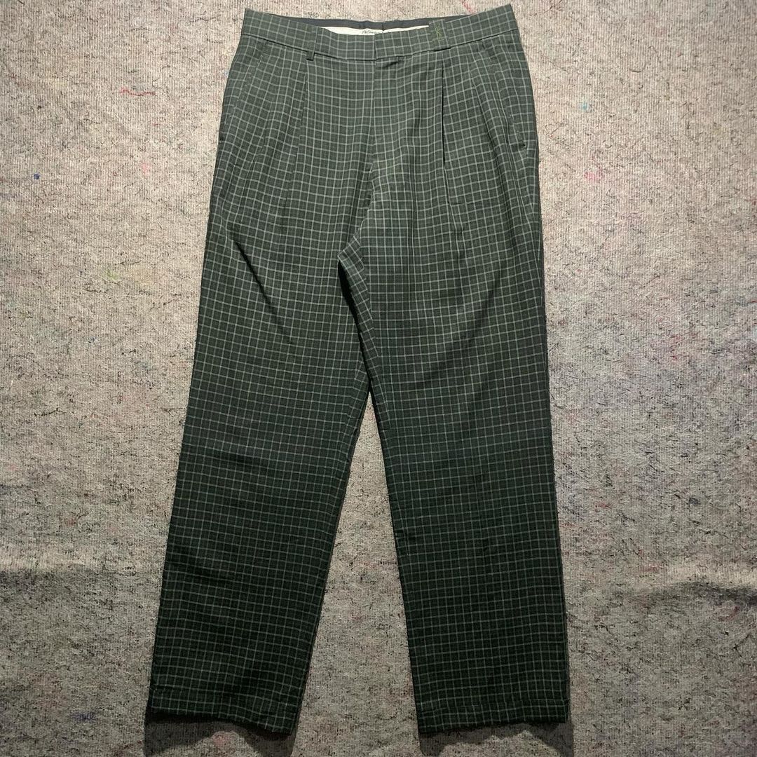 image of Saint Laurent Paris VTG Yvest Saint Laurent Trousers Plaid Tartan Pants in Green Black Tartan (Size