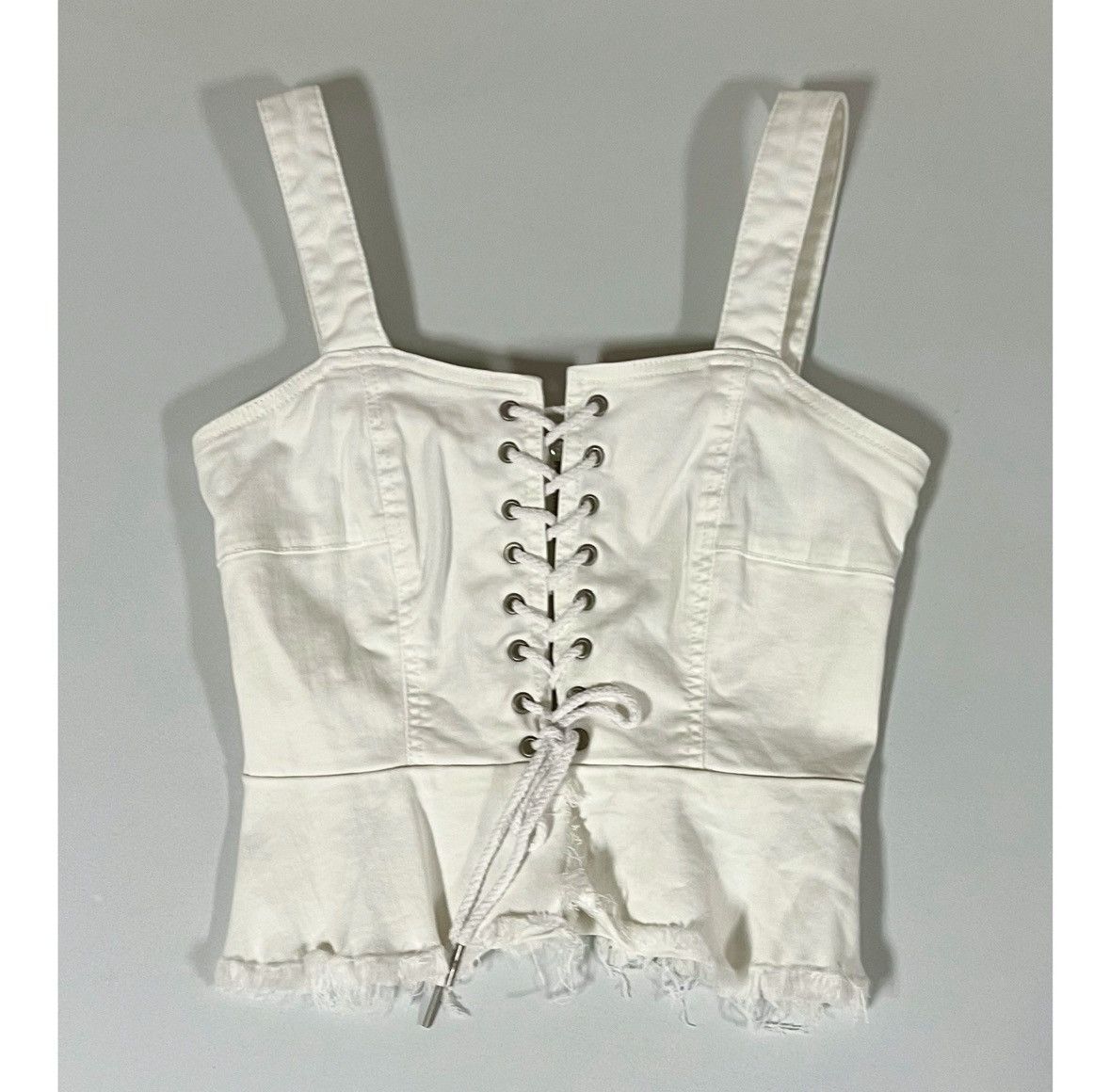 BLANKNYC Blank NYC White Jean Lace-Up Corset Bustier Top Shirt XS 🤍 Size XS / US 0-2 / IT 36-38 - 1 Thumbnail