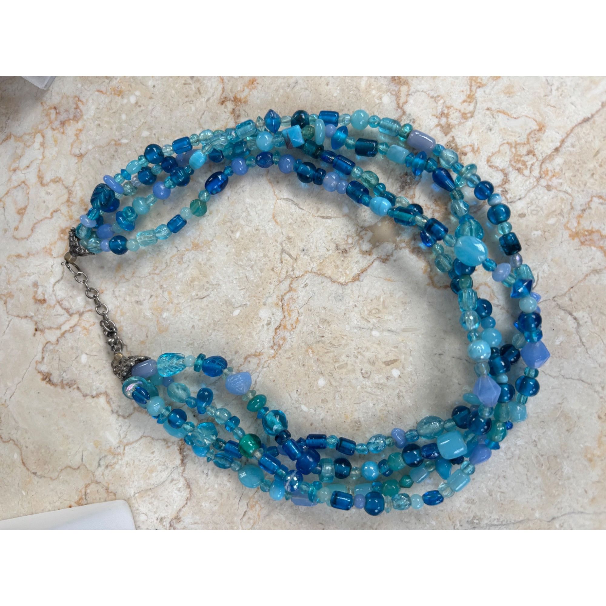 Other Multi-Strand Blue Beaded Glass Necklace Adjustable 18"-22" B Size ONE SIZE - 4 Thumbnail