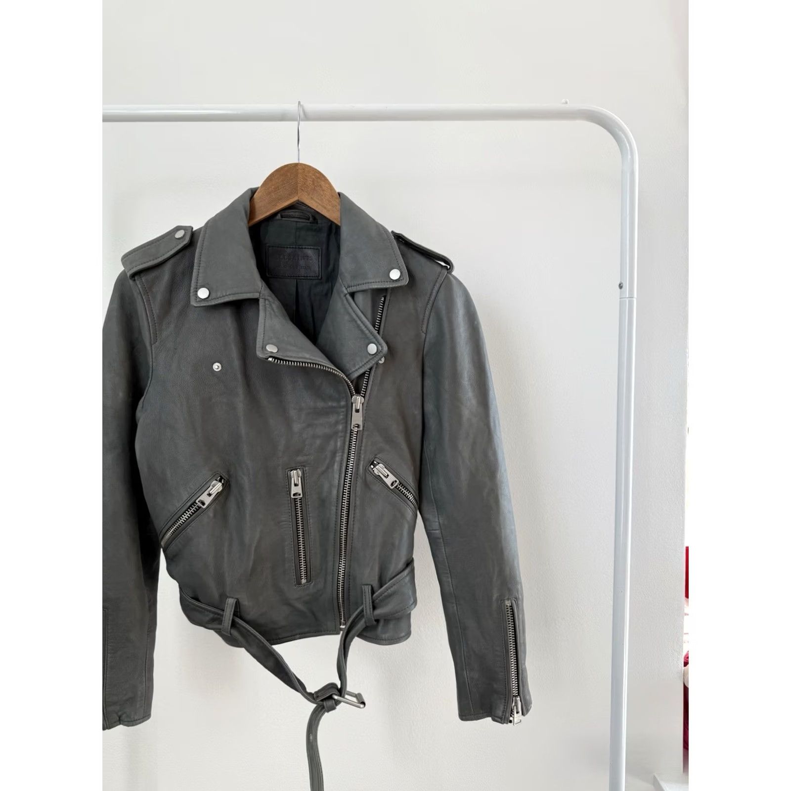 Allsaints AllSaints Balfern Leather Jacket Womens Motorcycle Gray Y2K Size M Regular XS? Size M / US 6-8 / IT 42-44 - 5 Thumbnail