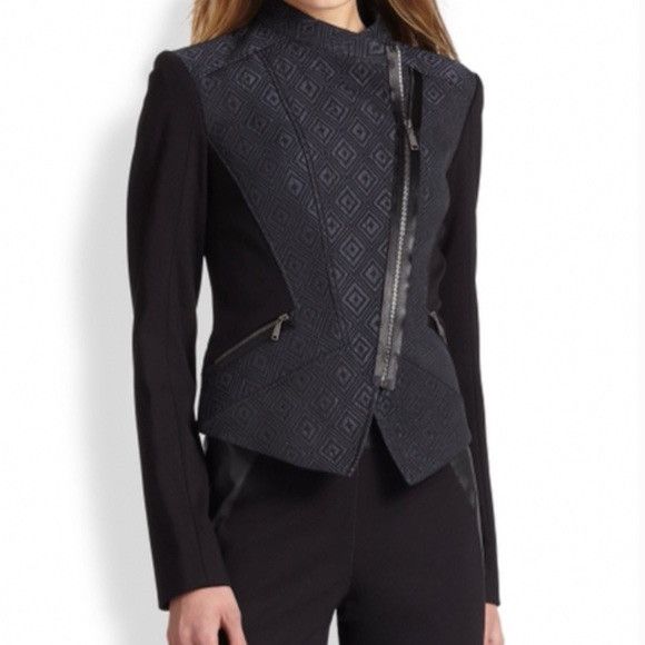 Elie Tahari Elie Tahari Navy and Black Diamond motorcycle Blazer Size M / US 6-8 / IT 42-44 - 1 Thumbnail
