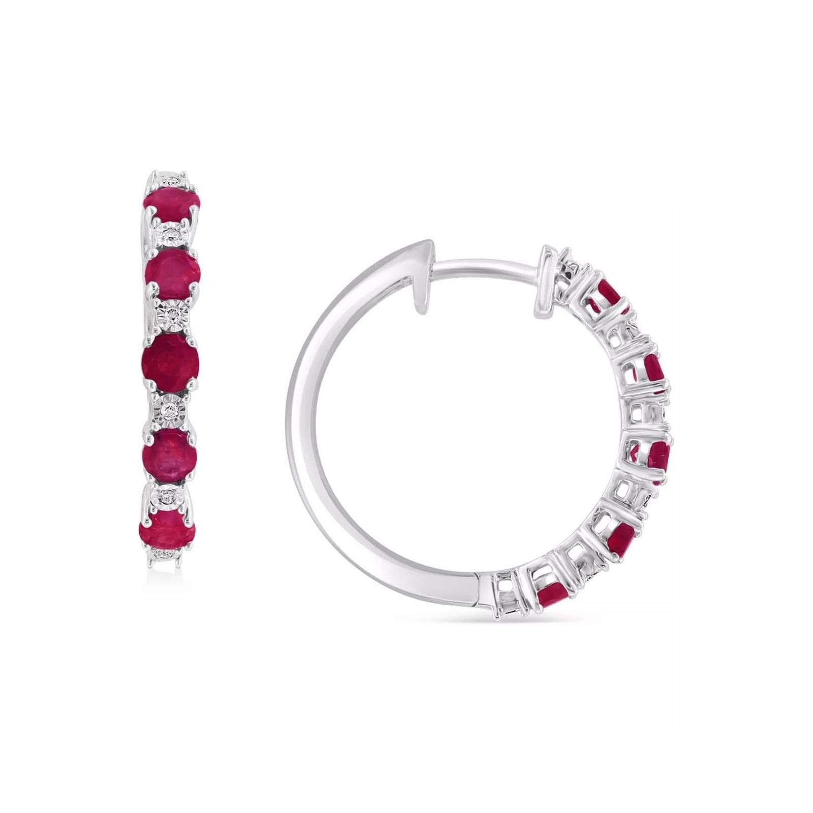 Effulgence RUBY & Diamond Accent Hoop Earrings in Sterling Silver Size ONE SIZE - 1 Thumbnail
