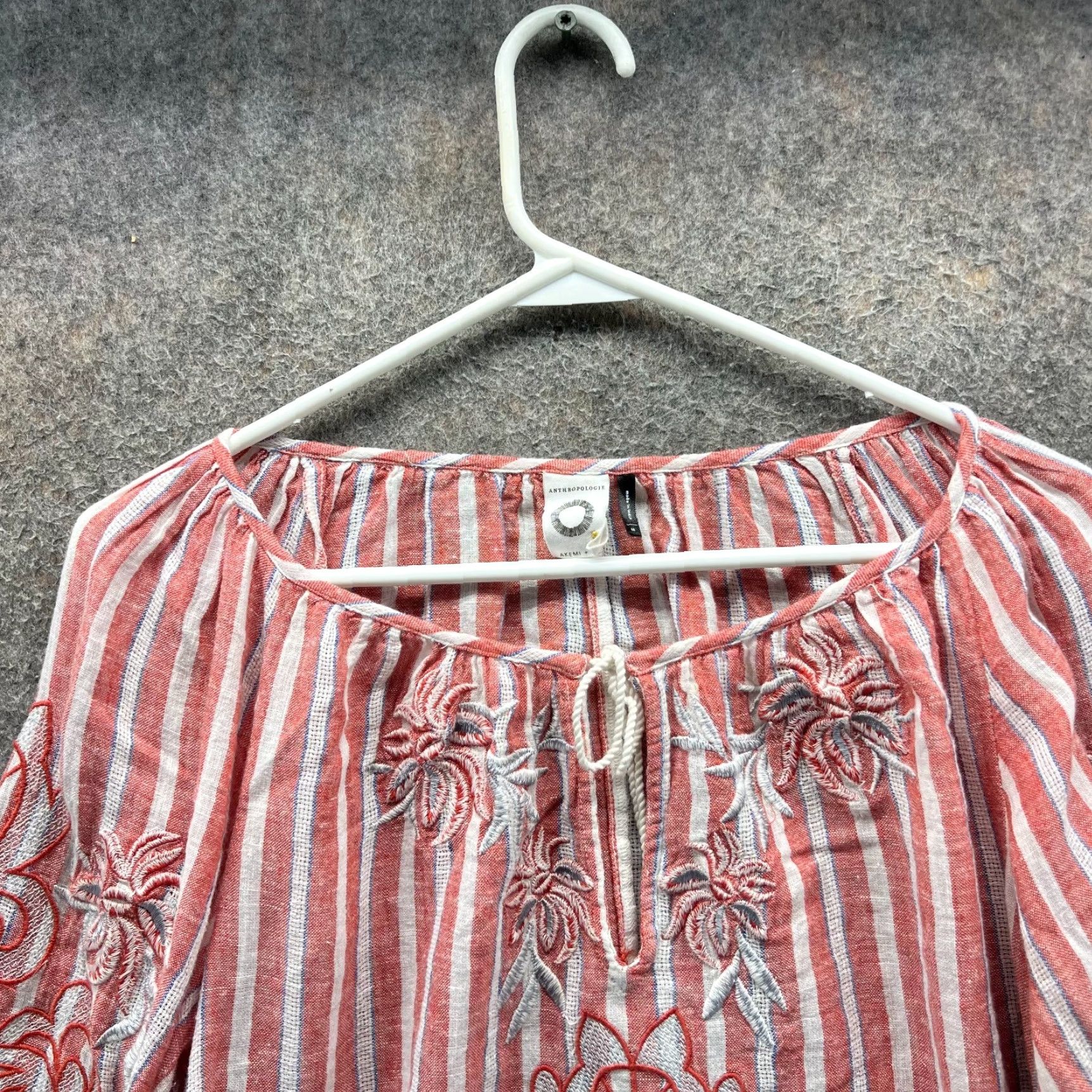 Anthropologie Anthropologie Shirt Womens Medium Red White Striped Embroidered Boho Akemi + Kin Blouse Casual Mens? Size M / US 6-8 / IT 42-44 - 7 Thumbnail