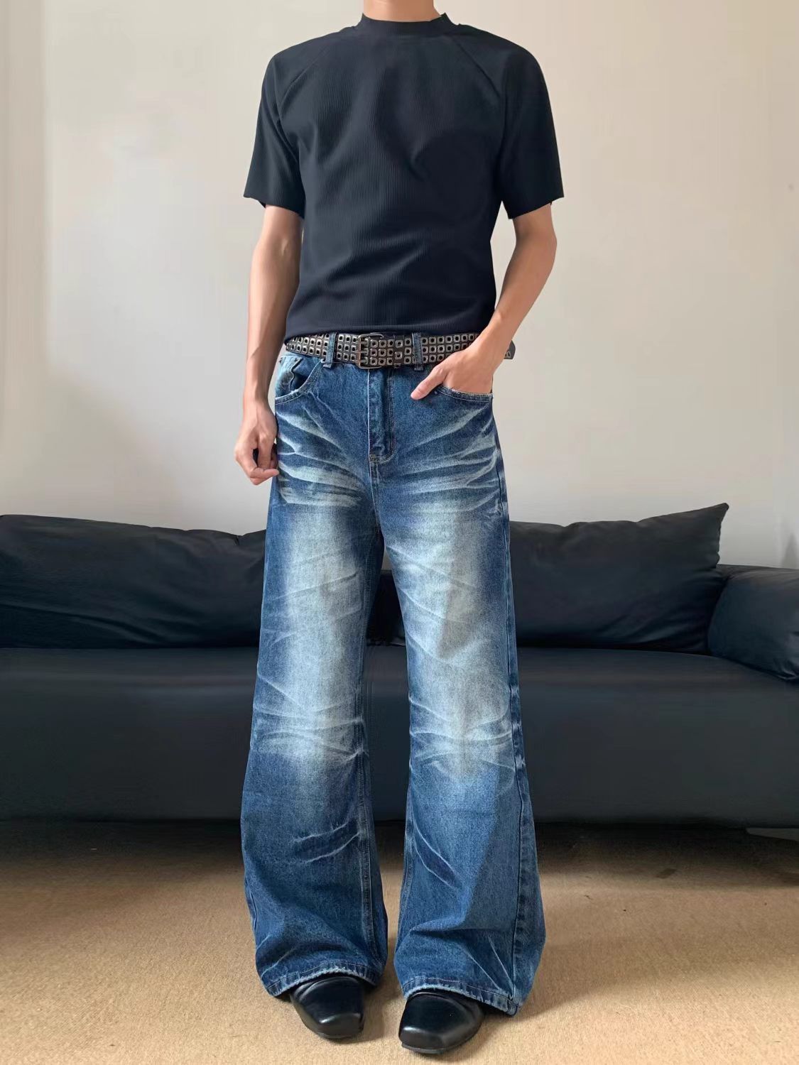 Vintage American Streetwear Whiskered Straight-Leg Flared Jeans Size US 32 / EU 48 - 3 Thumbnail