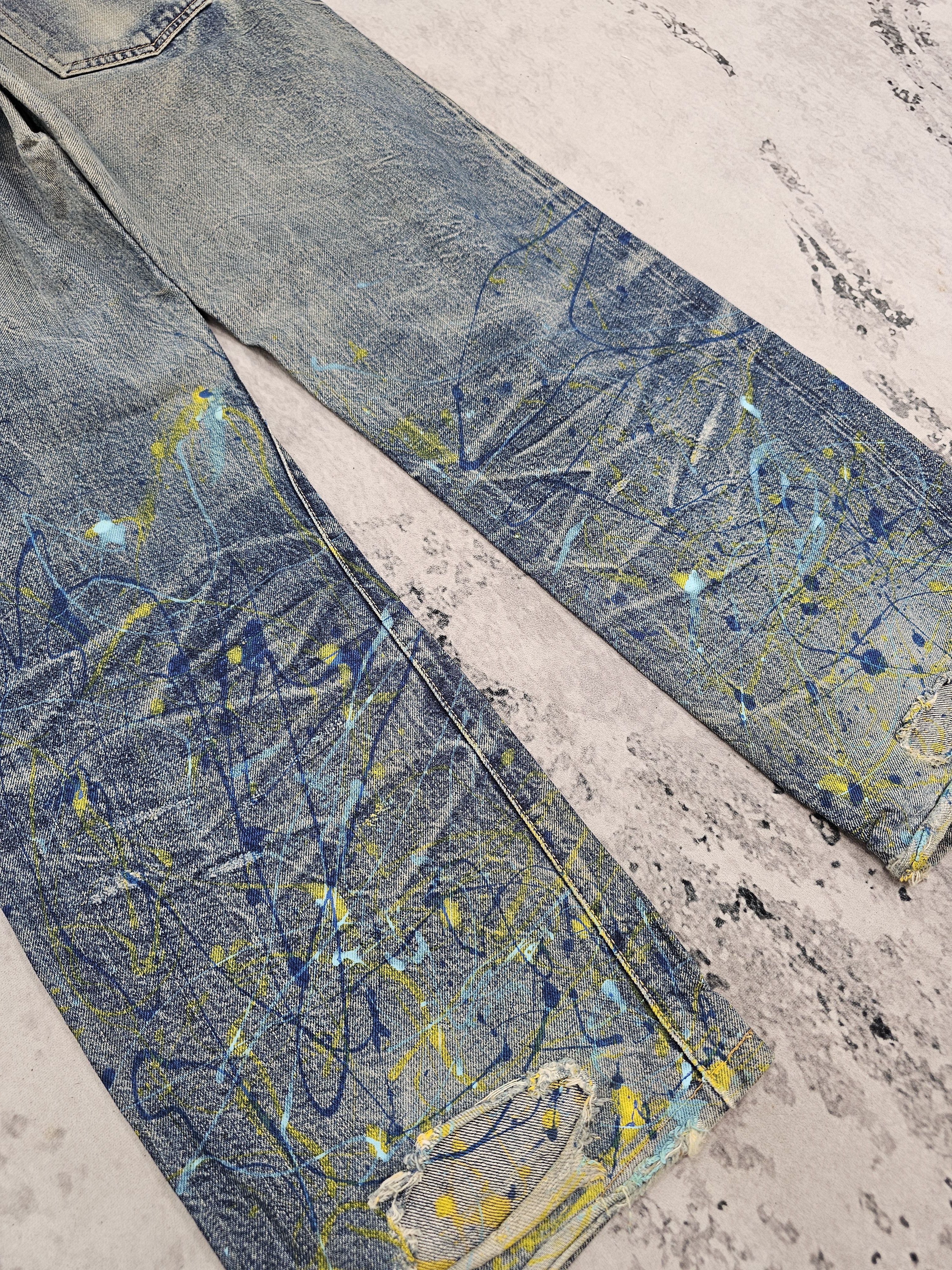 Japanese Brand ACOUSTIC Selvedge Redline Paint Splash Ripped Jeans JB0315 Size US 32 / EU 48 - 13 Thumbnail