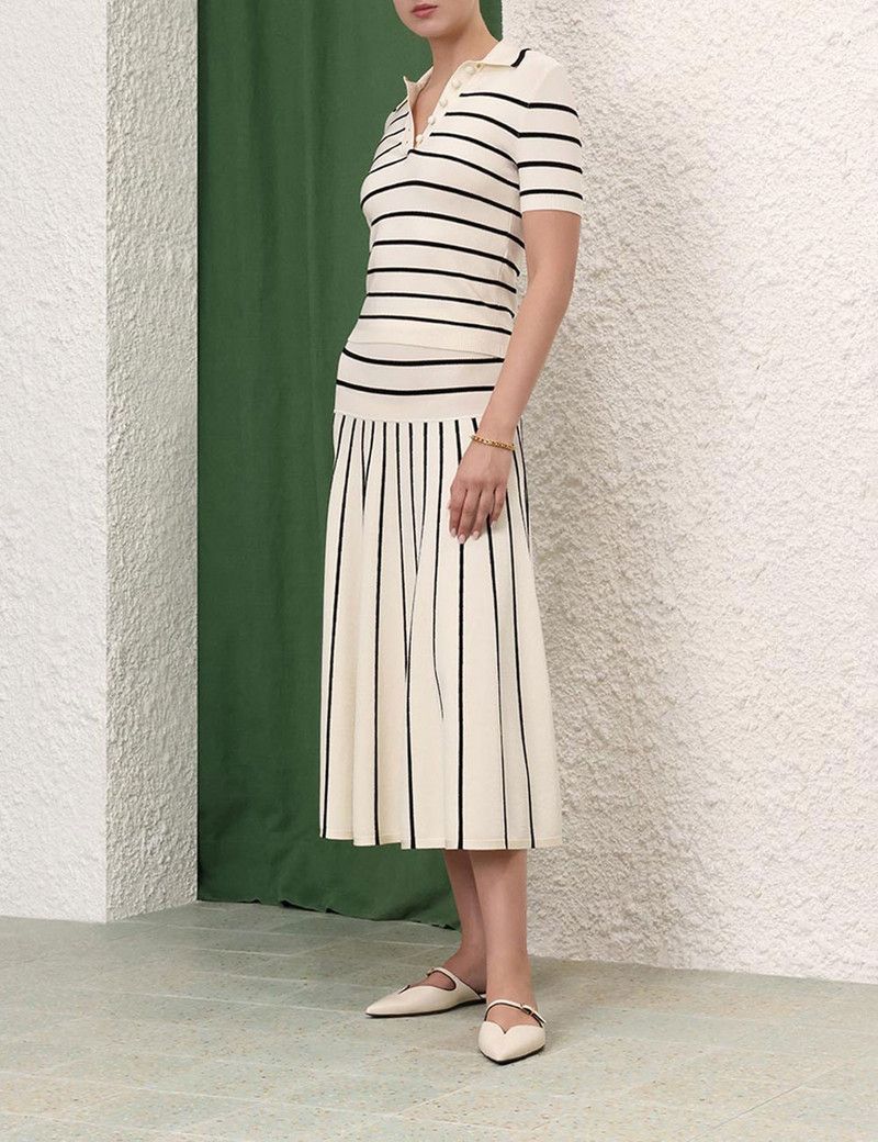 Zimmermann oc11z0226 Knit Stripe Skirt In Cream/Black Size 28" / US 6 / IT 42 - 3 Thumbnail