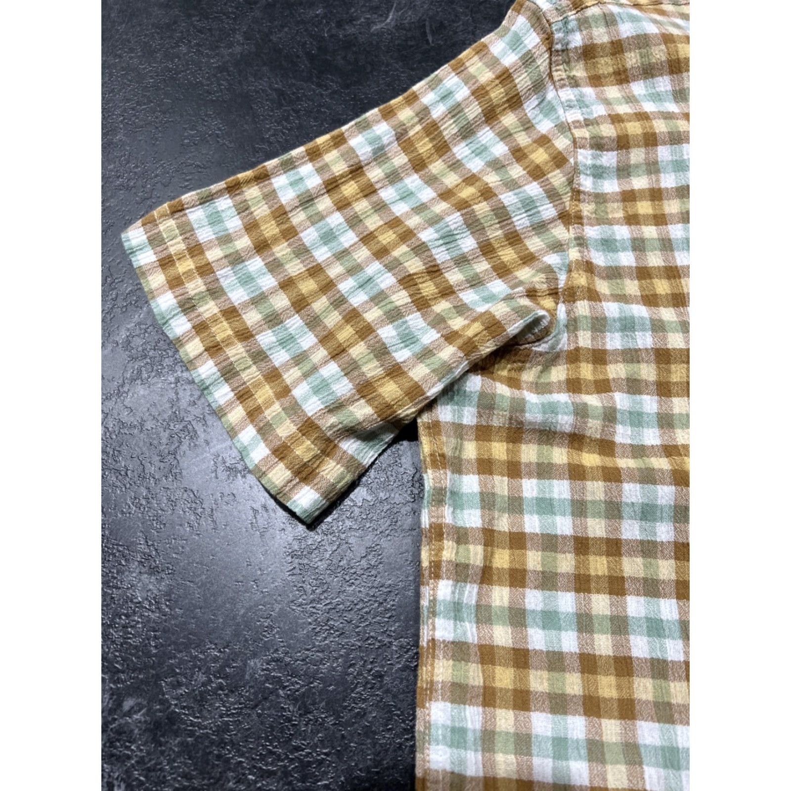 Patagonia Patagonia Brand Men’s Large L Organic Cotton Short Sleeve Button Up Beige Gold Green Size US 33 - 5 Thumbnail